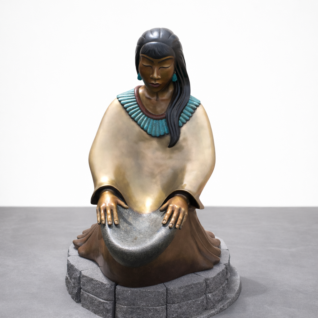 Native American woman with drum sculpture.png