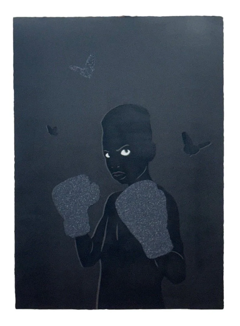 Momma Said Knock You Out
Enamel, spray paint, acrylic, 140 lb ultra fine glitter on paper
30 x 40"
2025
SOLD