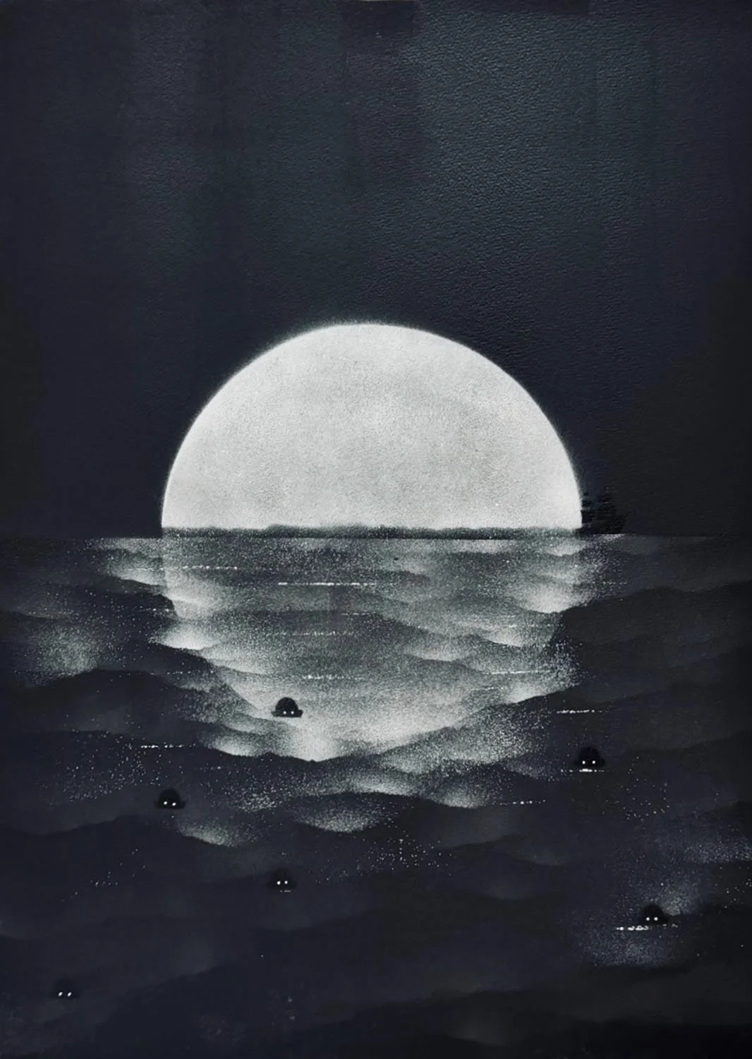 In the Heat of the Night
Enamel, spray paint on Arches 300 lb paper
22x30"
2024