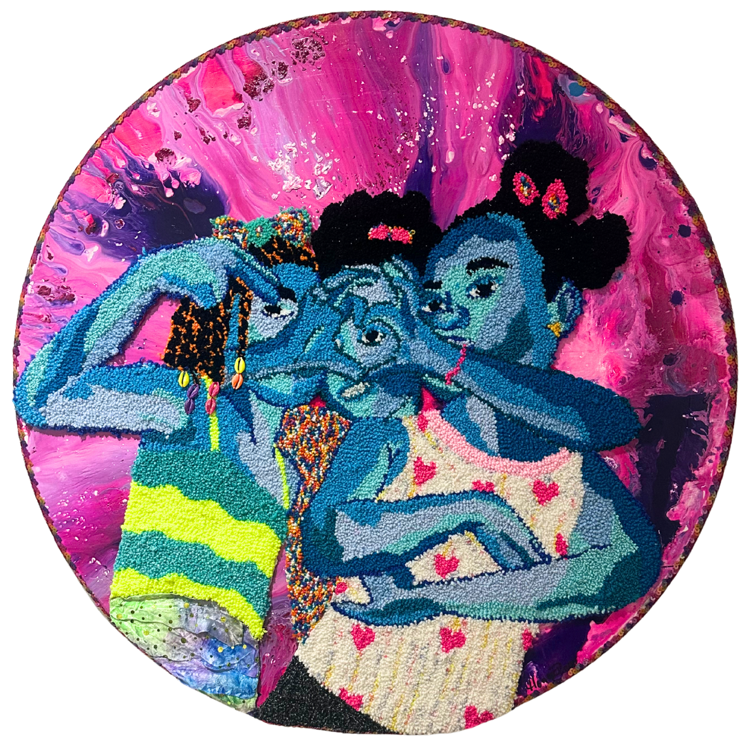 Honey Pierre
Girlhood
Yarn, acrylic paint, sequins on woods
34" ( circle )  
2024