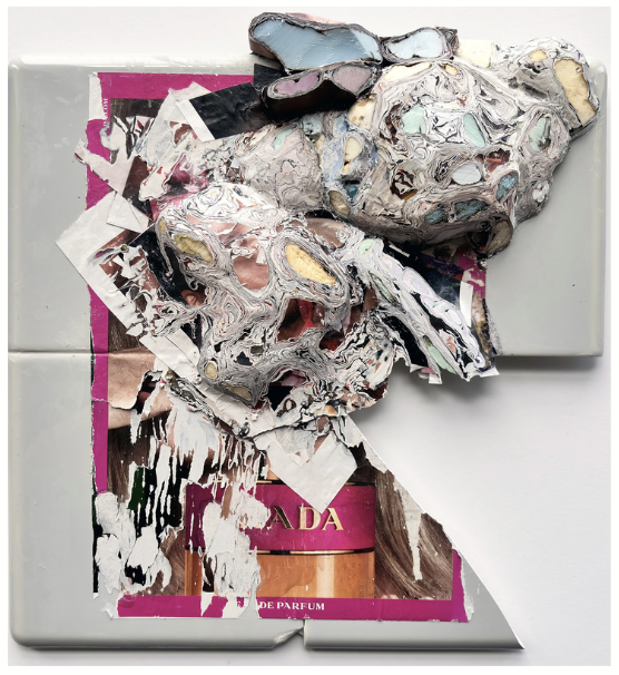 Hedwig Brouckaert
New Earth (iii)
Magazine pages, Waste expanded polystyrene collected from New York Harbor, on Ceramic Tiles
13 x12 x1.25"
2024
