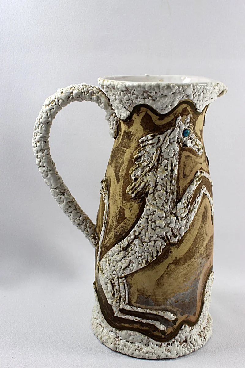 Vintage MCM ITALIAN PITCHER Fat Lava Pottery -Horse and Cat Motifs -horse side-ff-800 x 1200.JPG