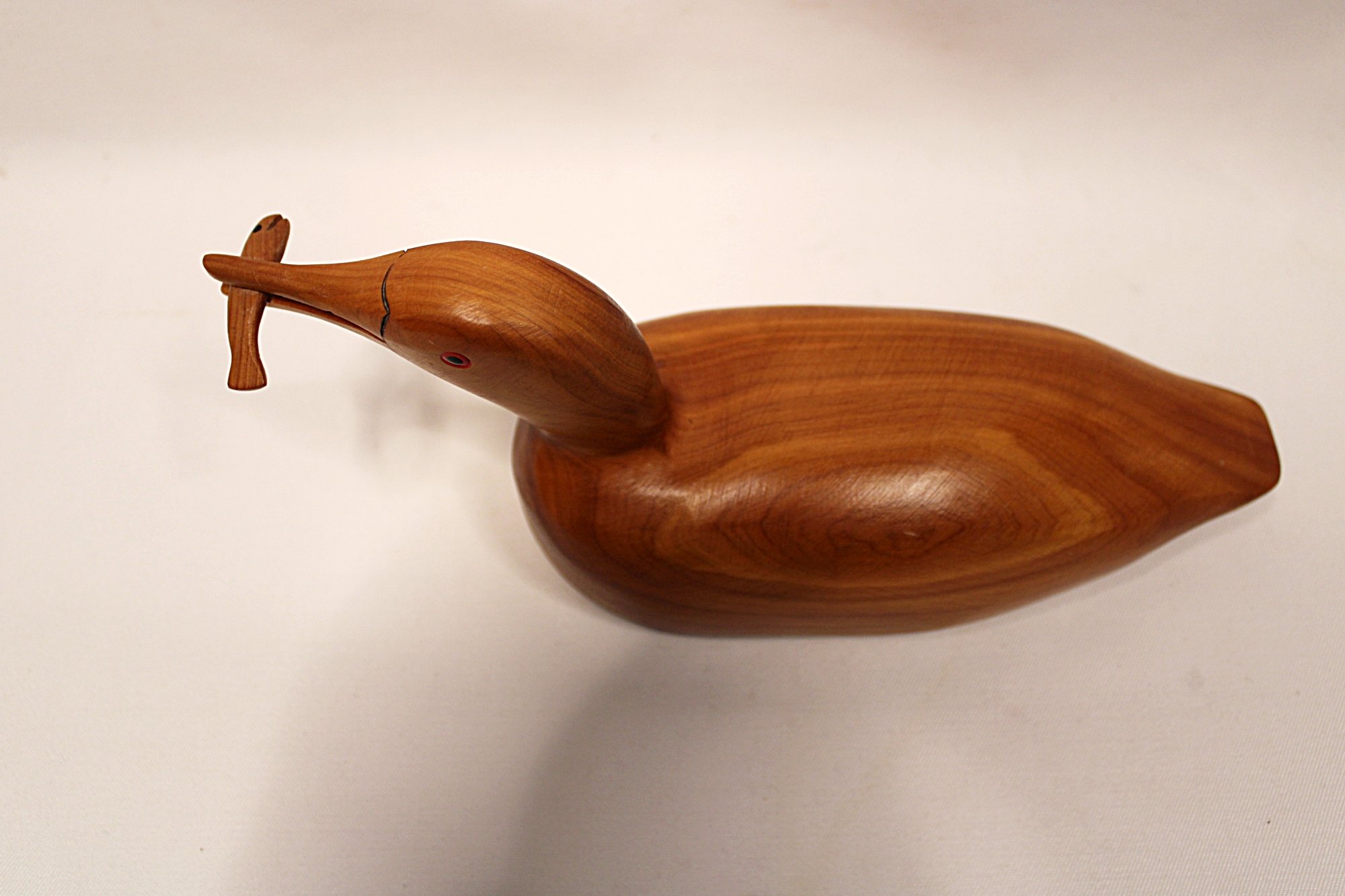 5808-Bill-Coleman-Carved Wooden Loon Decoy with Fish-Upper Back-View-2000 x 1333.JPG