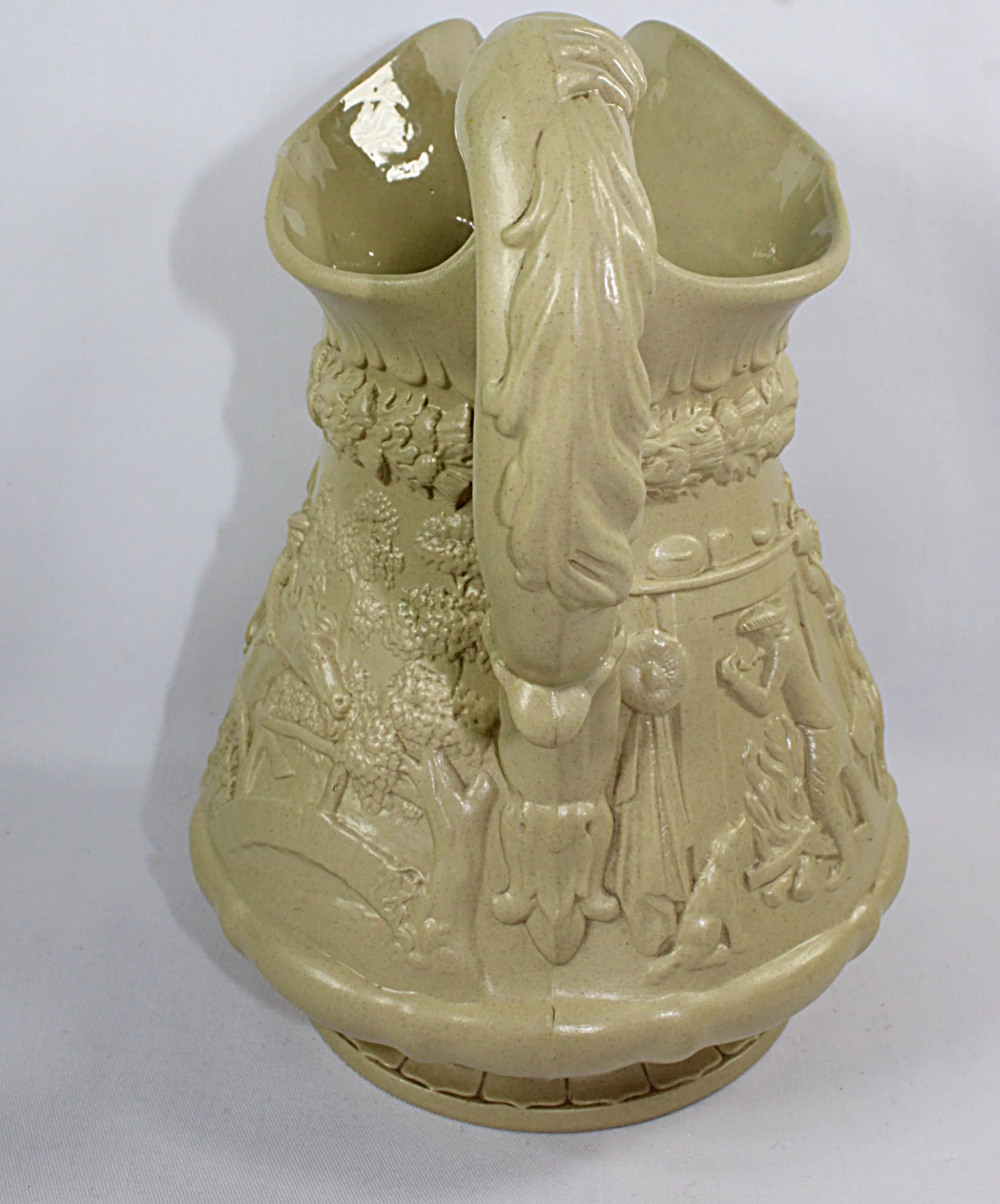 Antique Stoneware Pitcher 10 Inch Tam O'Shanter Drabware -Handle view-2243 x 2700.JPG