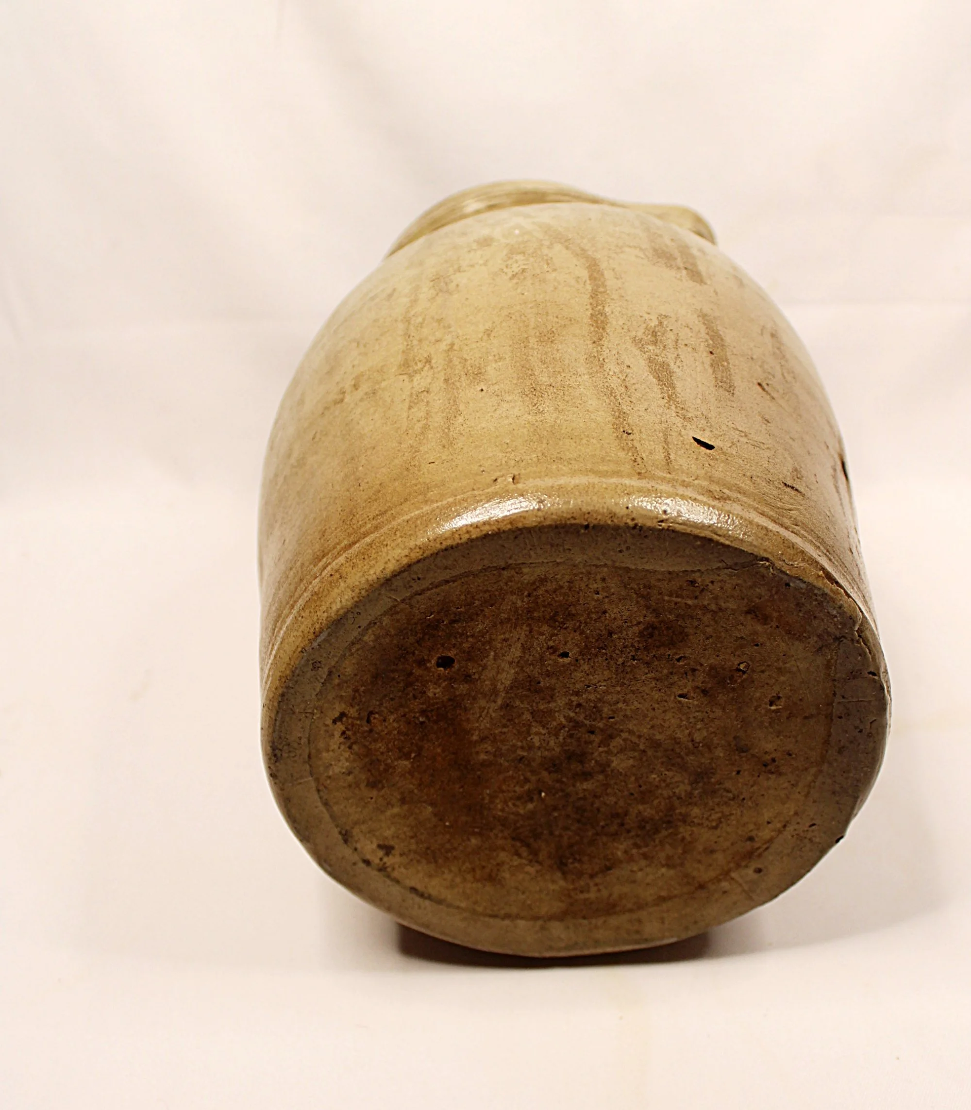 Antique Salt Glazed Stoneware Pottery Pitcher What Cheer Iowa Primitive-Full-Base-View-2000 x 2287.JPG