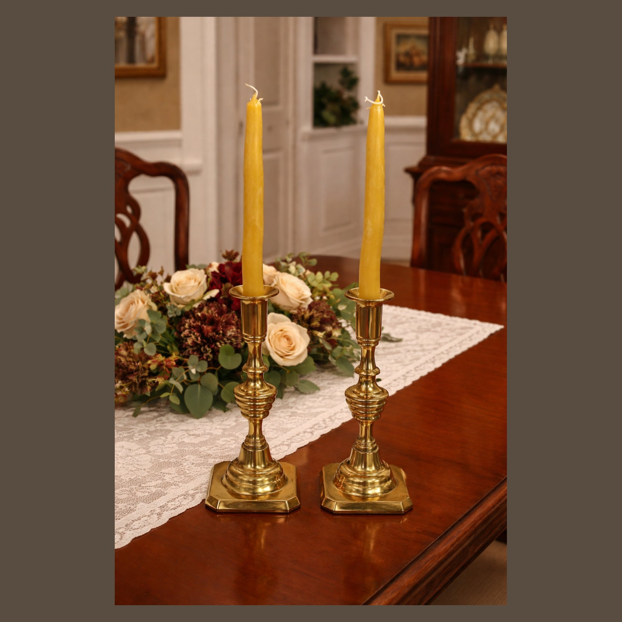 Beehive 1930s English Solid Brass Candlesticks In Diningroom