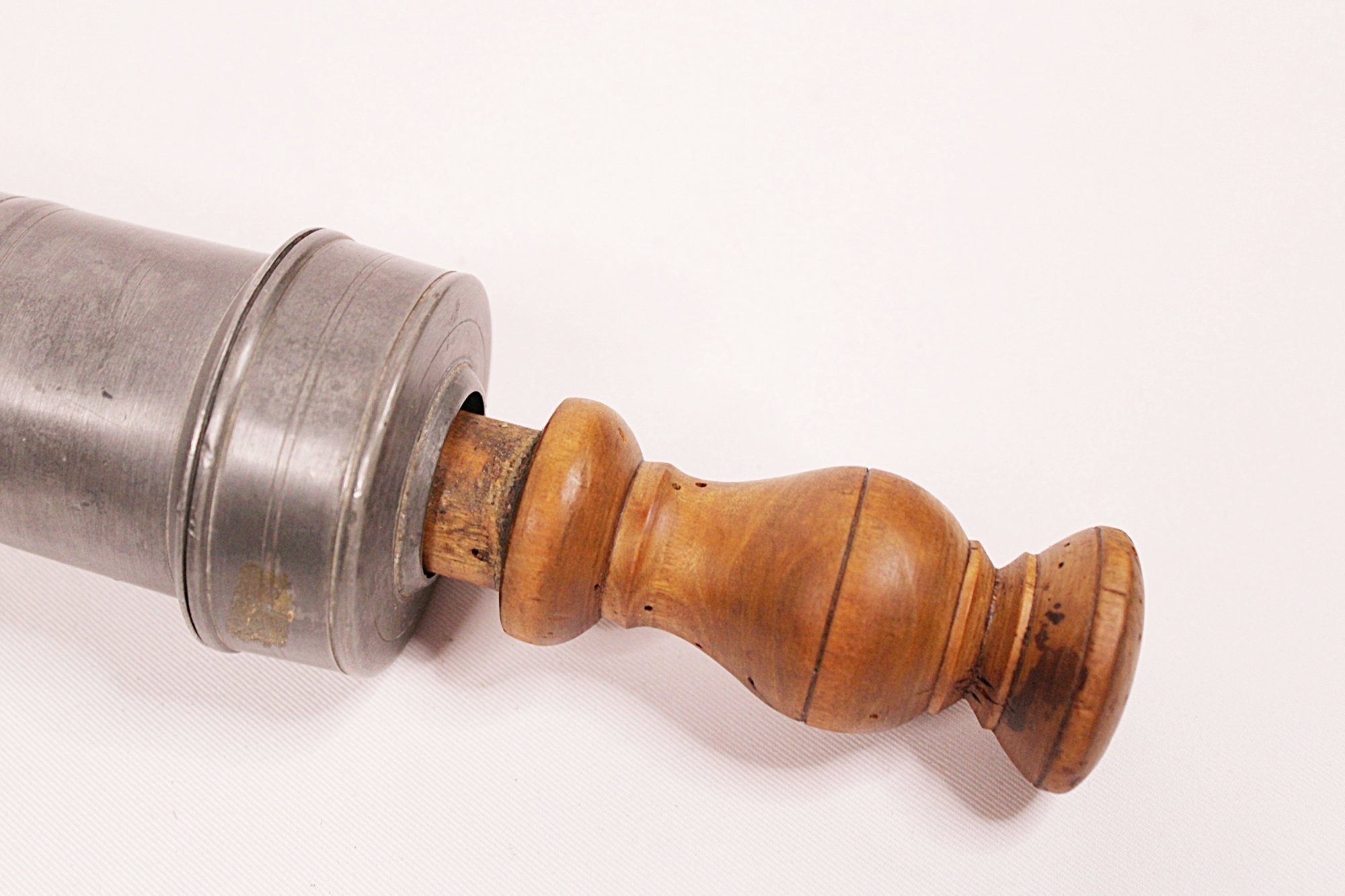 Antique French Pewter and Maple Sausage Stuffer-handle-closeup-2000 x 1333.JPG
