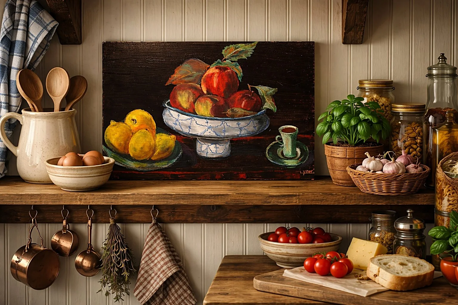 5684-Vintage FOLK ART Oil Painting on Wood Panel Signed-in-country-kitchen-1536 x 1024.jpg
