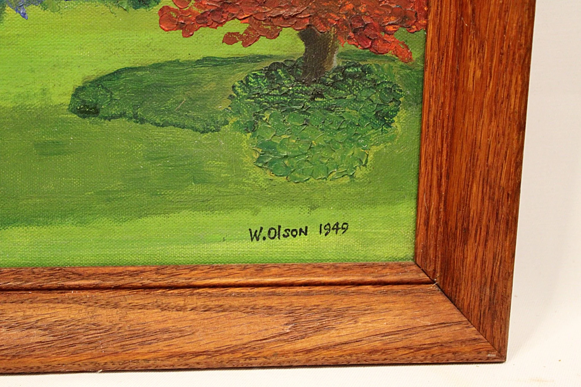 Vintage Oil Painting of House and Gardens Framed & Signed Signed lower Right Front