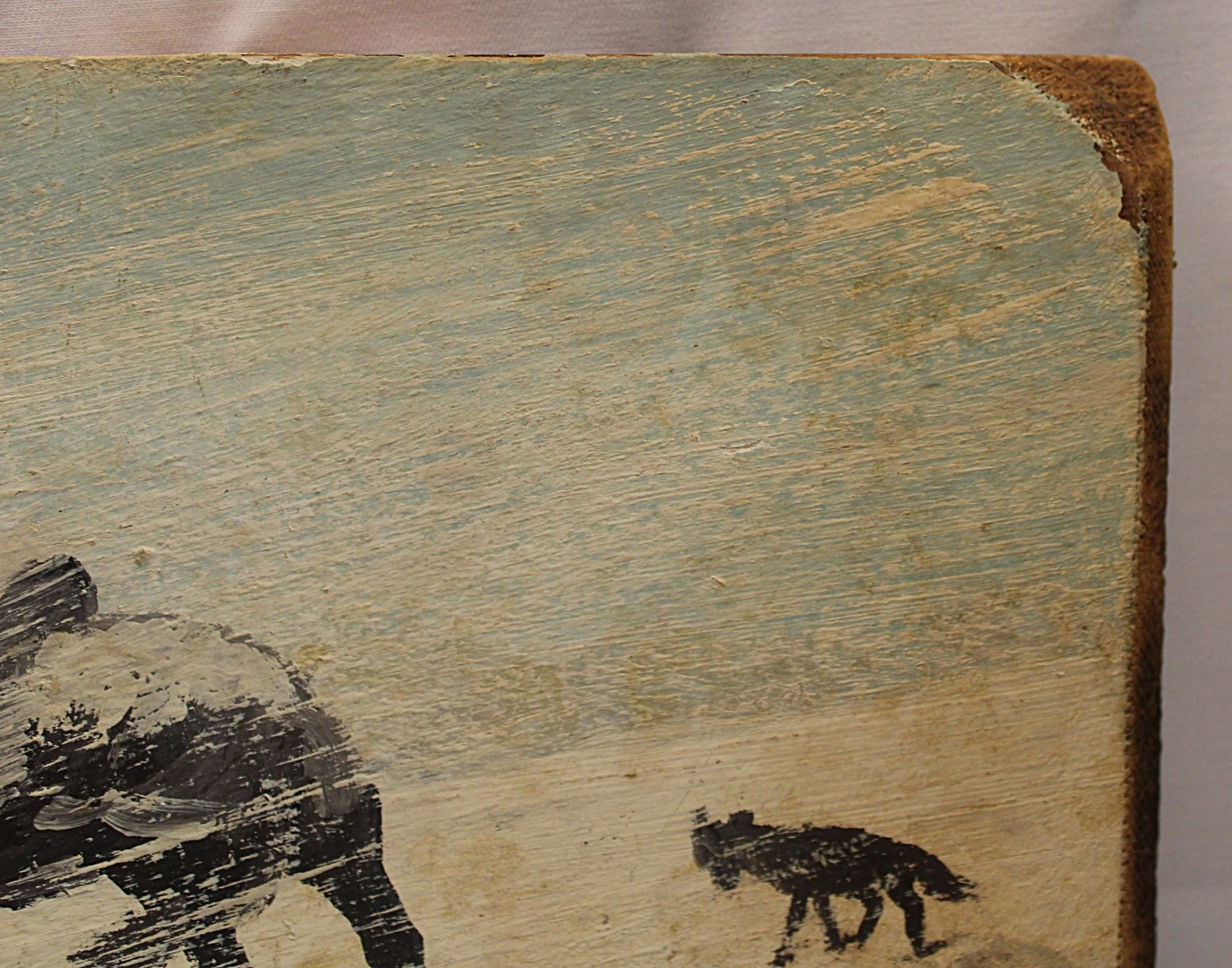 Original Joe R Breckenridge Painting on Wood Plank 1960s Lost Pack Horse-right-side-edge-board-2000 x 1571.JPG