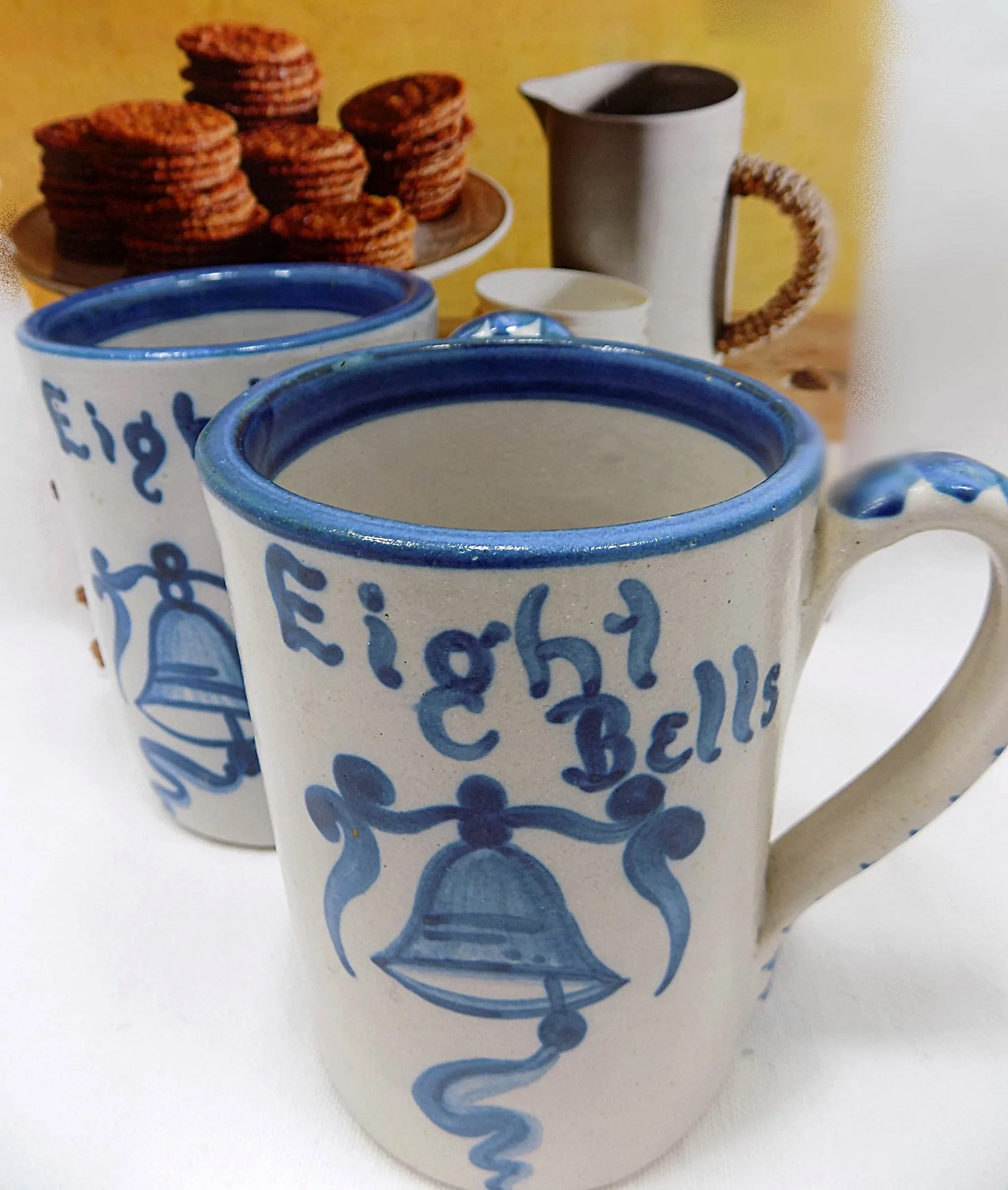 DORCHESTER POTTERY Pair of Tall Mugs by Knesseth Denisons Eight Bells Boston MA-with-cookies-creamer-2000 x 2361.jpg