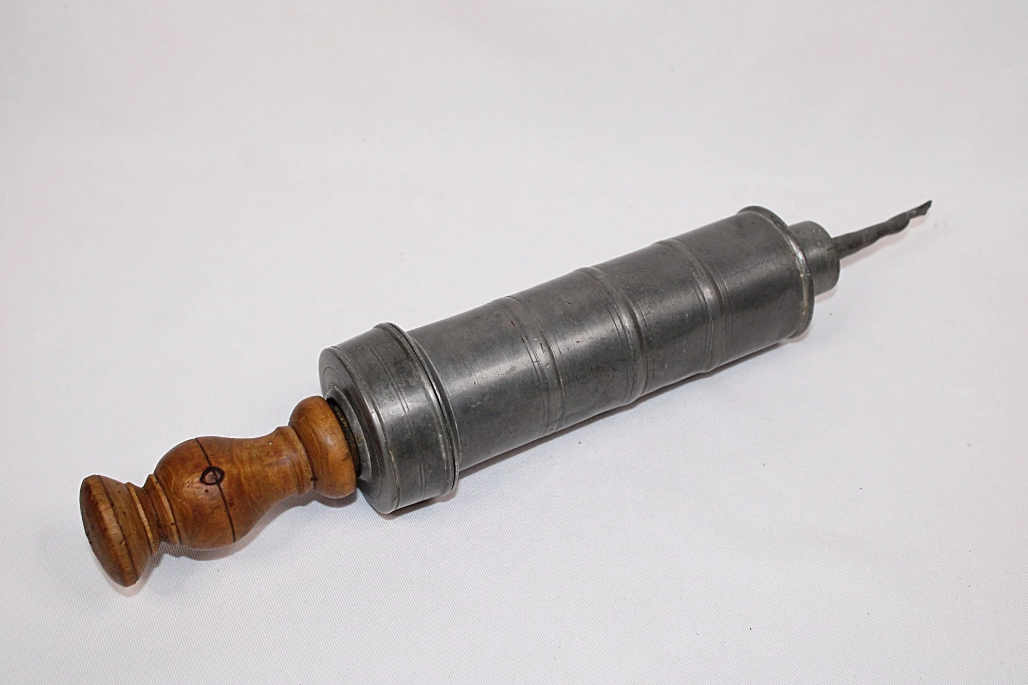 Antique French Pewter and Maple Sausage Stuffer-Full View-2000 x 1333.JPG