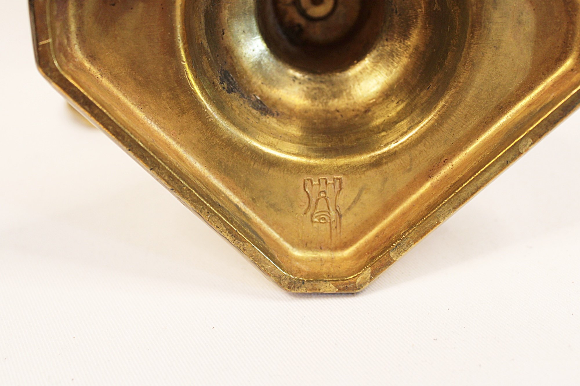 English Pair of Beehive Brass Candlesticks-bottoms-closeup-with marks-2000 x 1333.JPG