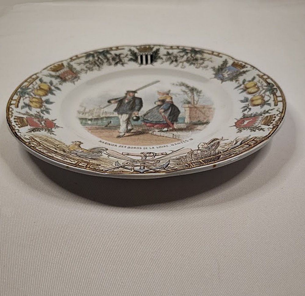 Antique FRENCH SARREGUEMINES PLATE Types Bretons Pattern-flat rim view-1000 x 971.jpg