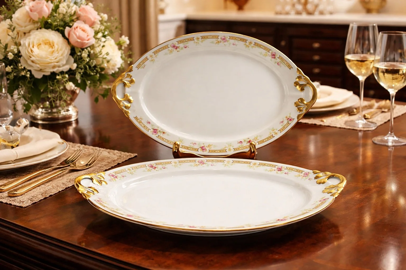 Antique Limoges Matching Platters by William Guerin 1891-1900 -on table-1536 x 1024.jpg
