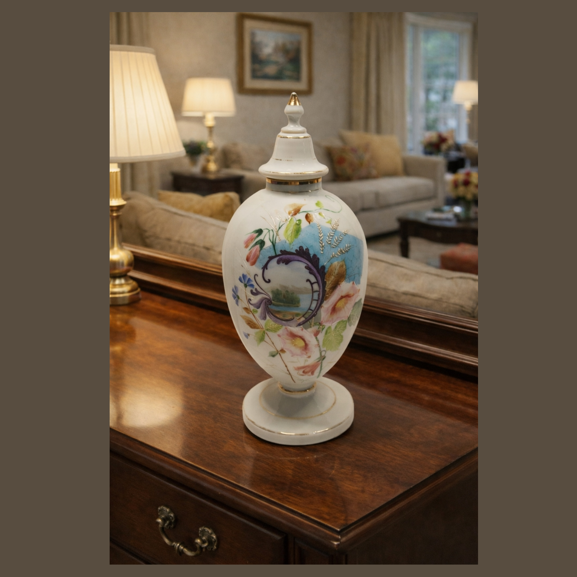 Bristol Glass Lidded Antique Apothecary Jar