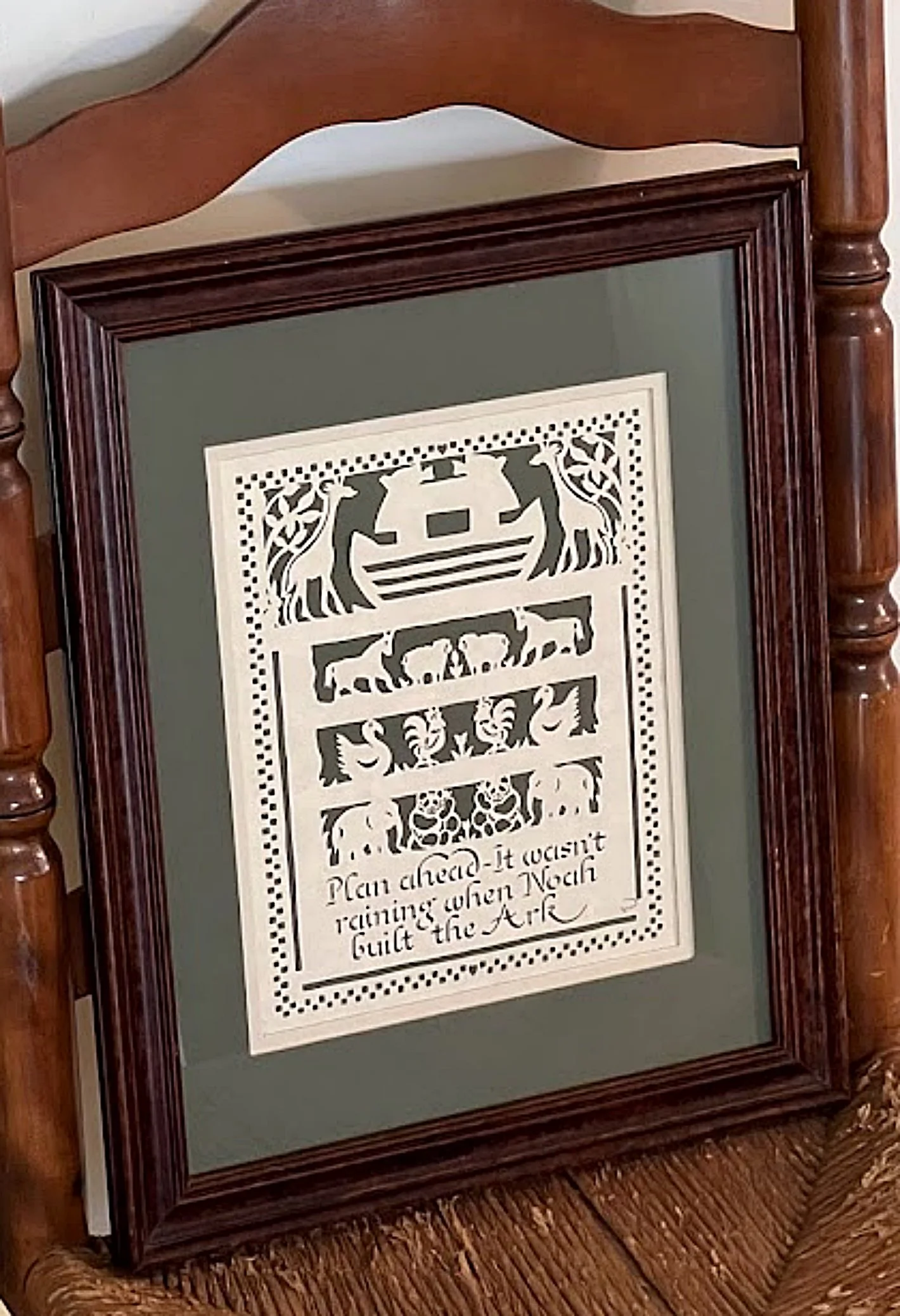 5462-Vintage FRAMED SCHERENSCHNITTE Noah's Ark by Regina Walters on Chair-1420 x 2076.jpg