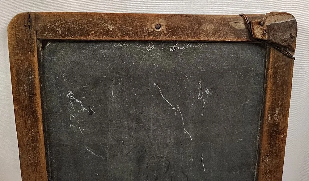 Antique Chalk Board, Blackboard, Writing Slate Wood Framed with Leather Corner-right-1000 x 588.jpg
