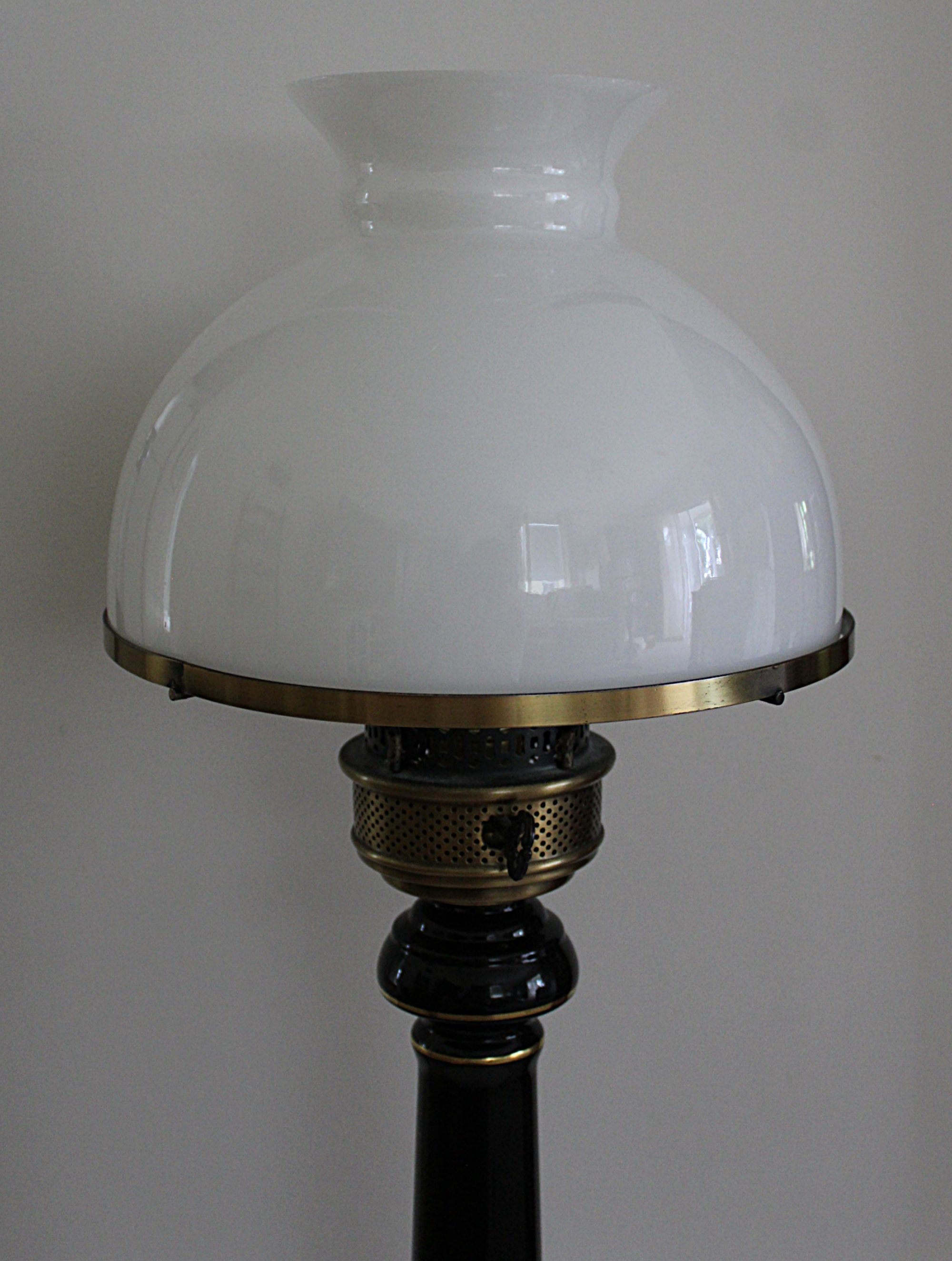 Vintage Tall Brass Electric Lamp Enameled Black with Shade -closeup-lamp-off-2000 x 2649.JPG