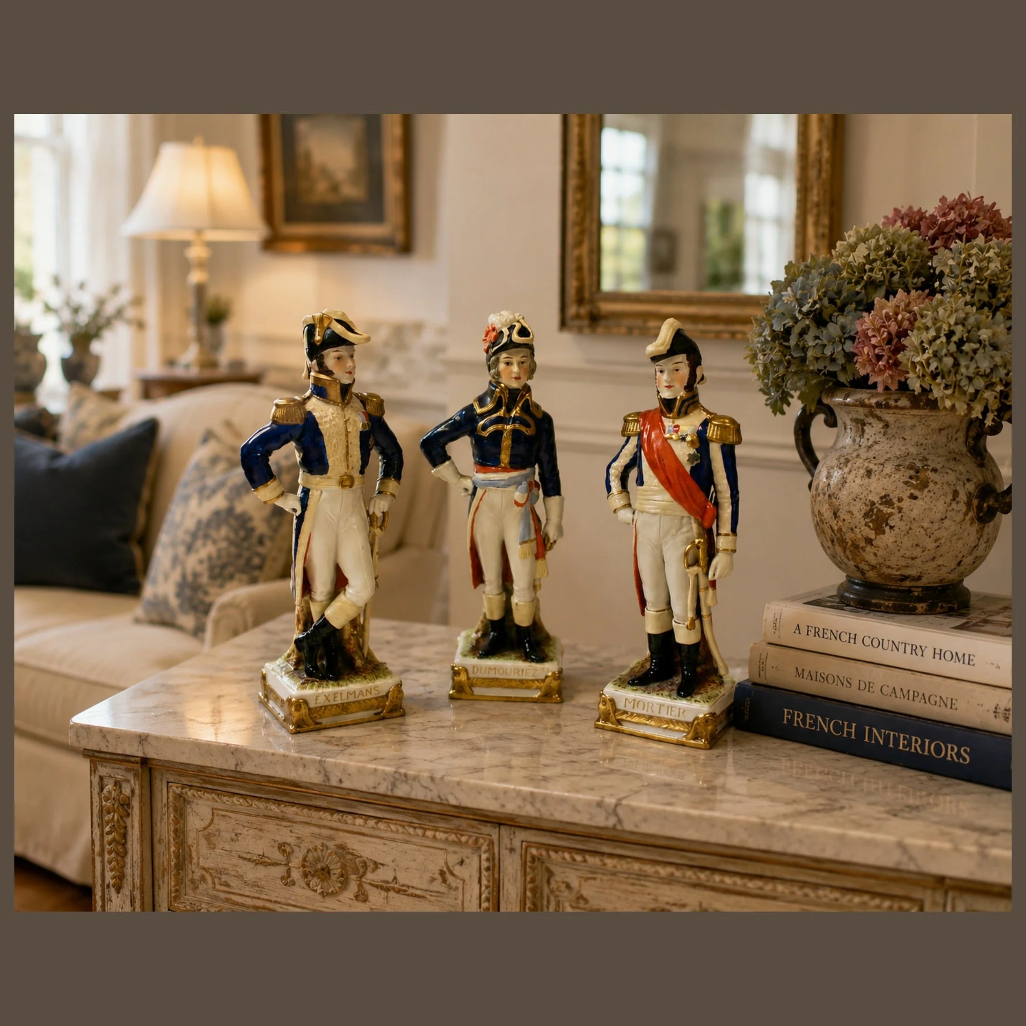 Vintage Porcelain Figurines Trio of French Generals Hand Painted