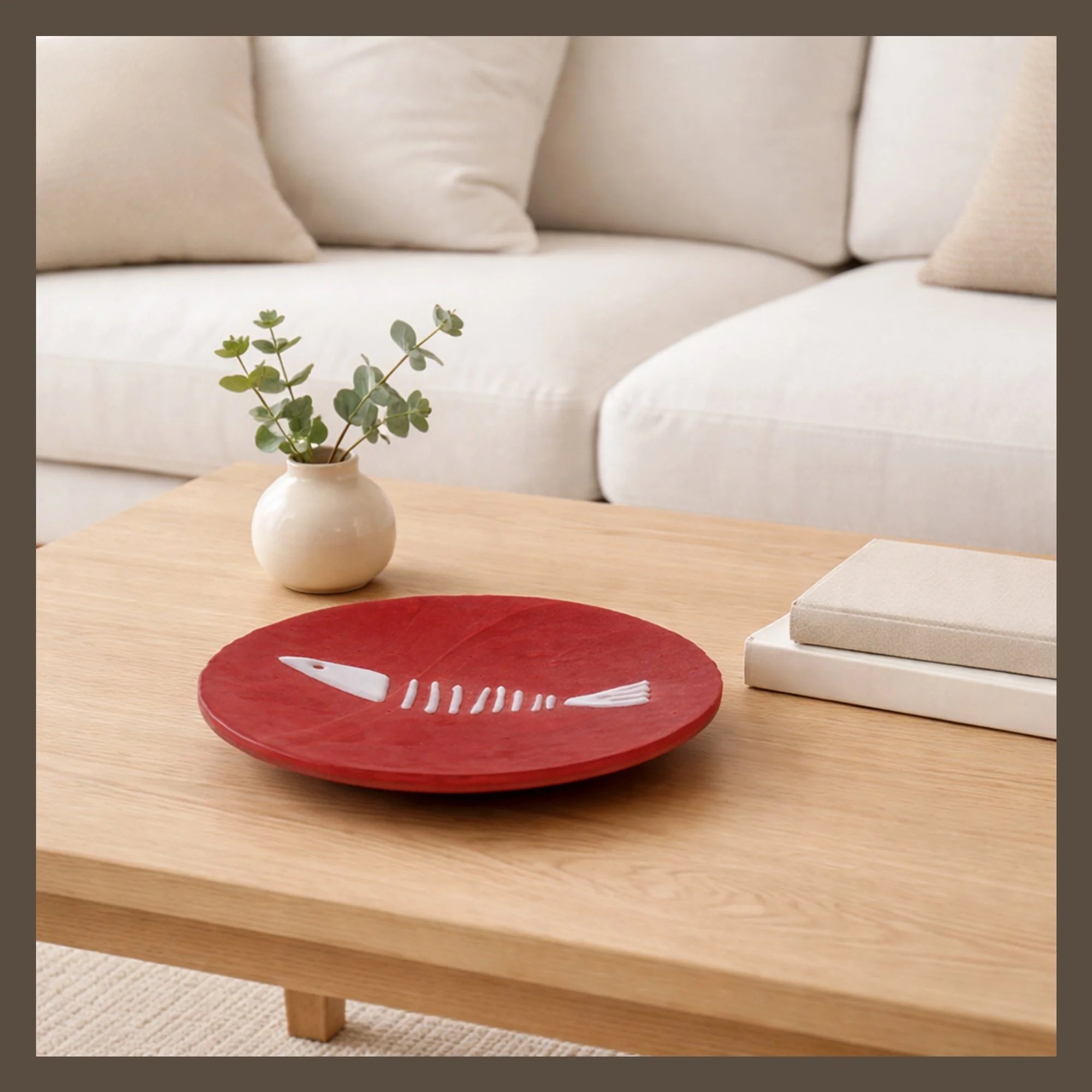 Red-art-glass-handmade-plate-flat-view-white-Danish living-room-coffee-table-PYH-2000 x 2000.jpg