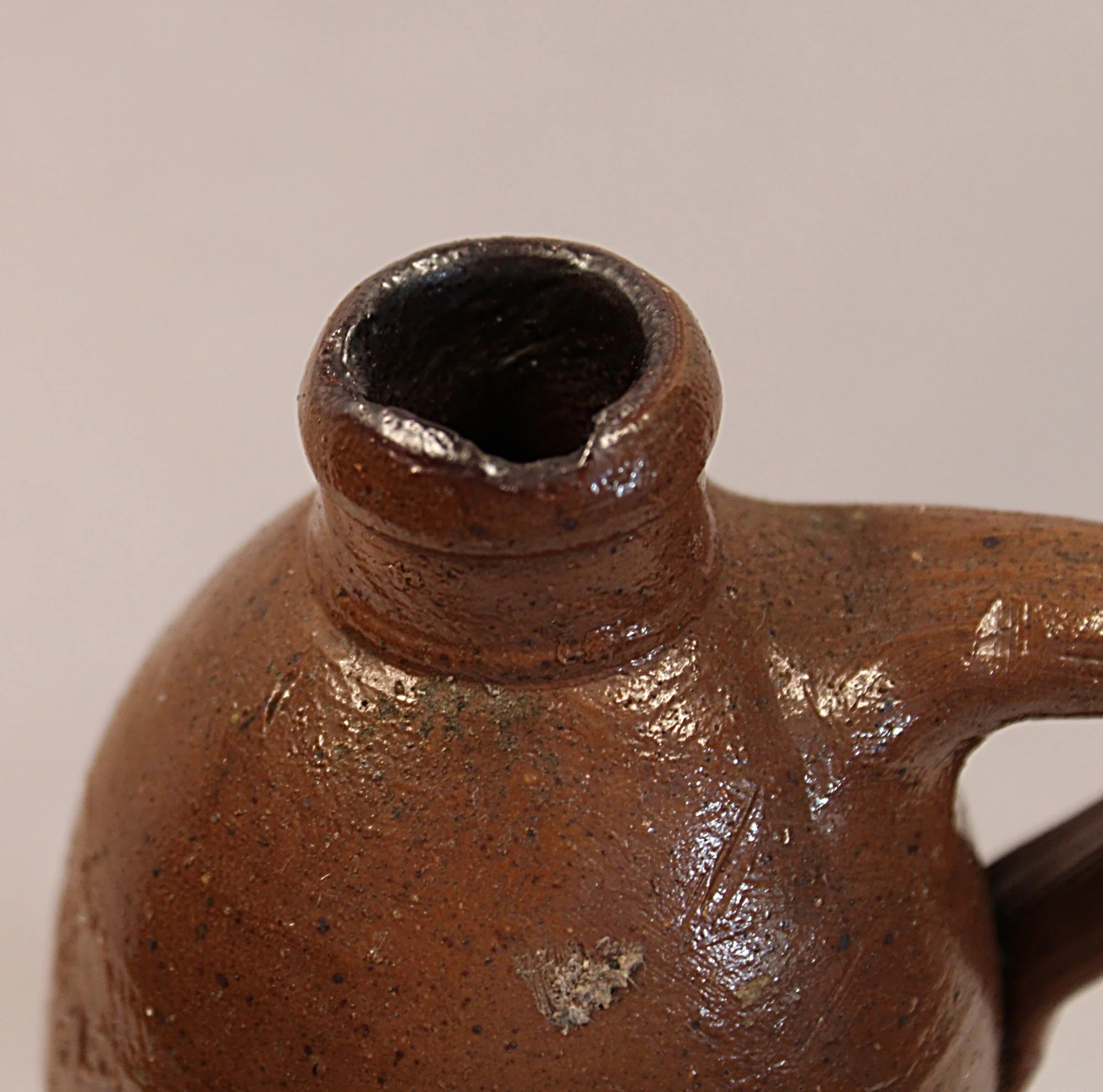 Antique Stoneware Mineral Water Bottle from Selters Germany Circa 1840s-front-top-spout-chip-2000 x 1981.JPG