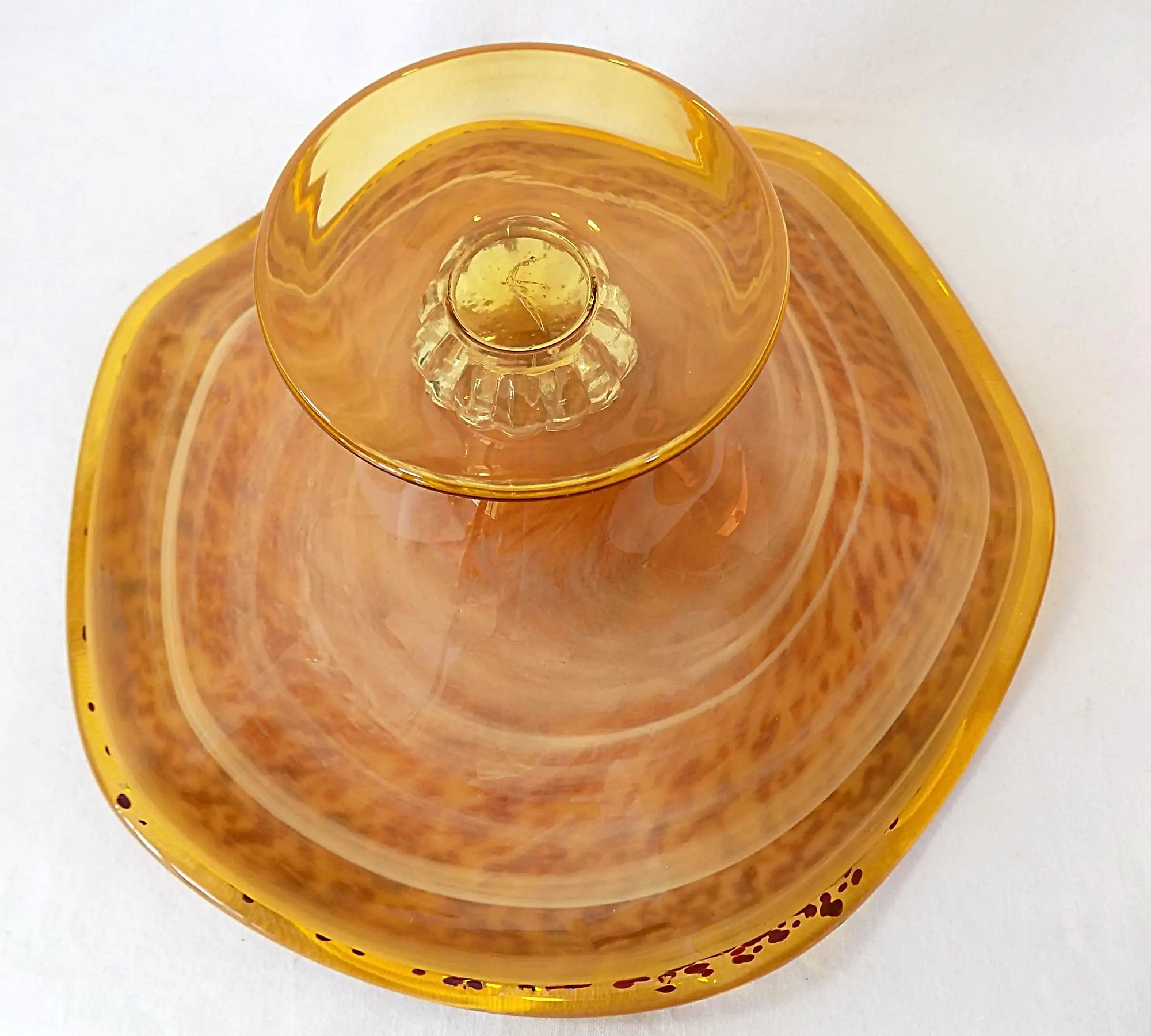 Vintage ITALIAN GLASS Pedestal Bowl Hand Blown Orange Gold and Amber-UpSide Down-2000 x 1801.jpg