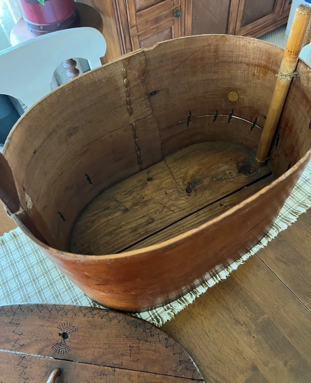 Antique Norwegian Tine Huge Handmade Bentwood Box- on table inside view-1000 x 1232.jpg