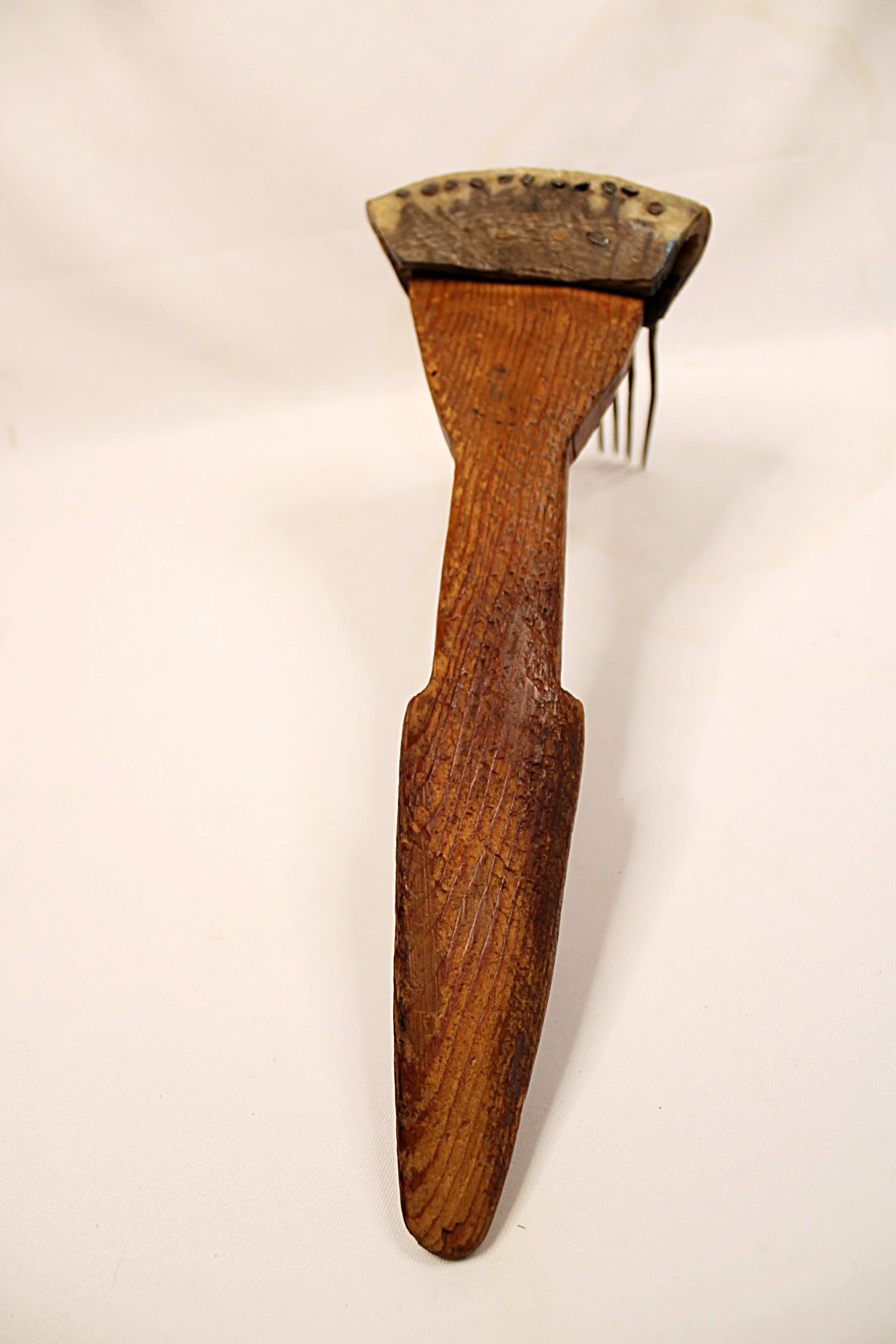 African Carved Wooden Fiber Comb with Forged Iron Spikes-Facing Back-Spikes-down-2000 x 3000.JPG
