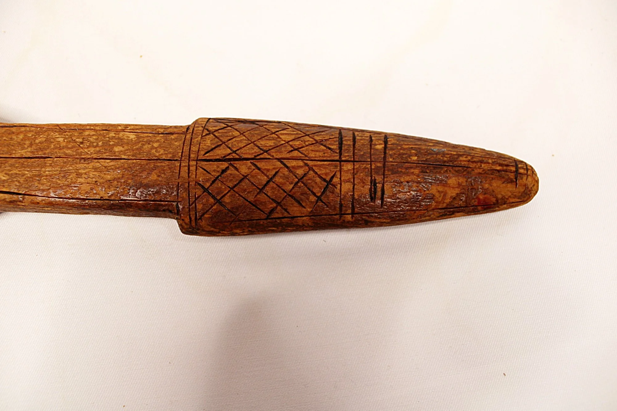 African Carved Wooden Fiber Comb with Forged Iron Spikes-showing handle inside view-close up-2000 x 1333.JPG