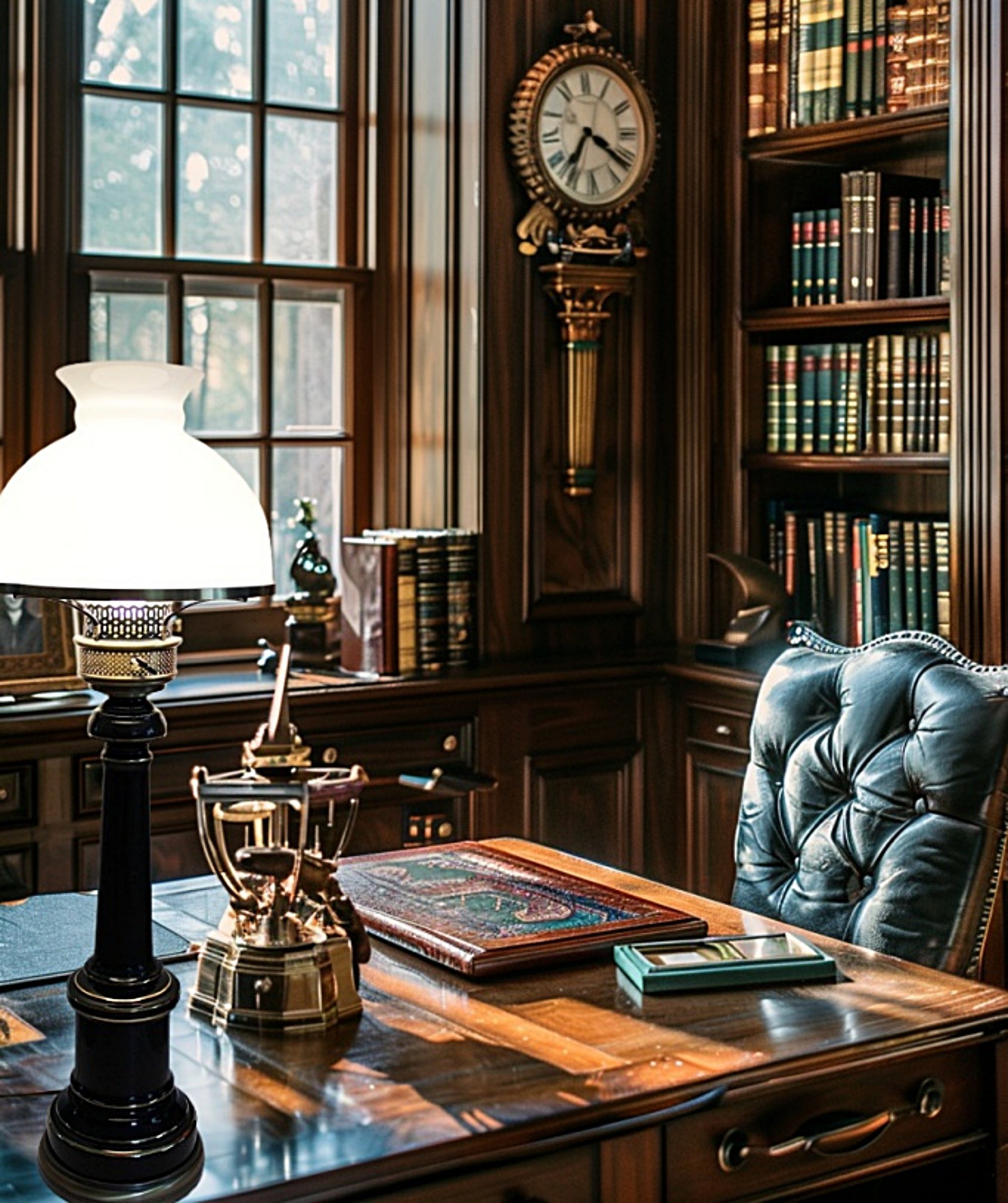 Black and Gold Enameled Vintage Enameled With Milk Glass Shade
