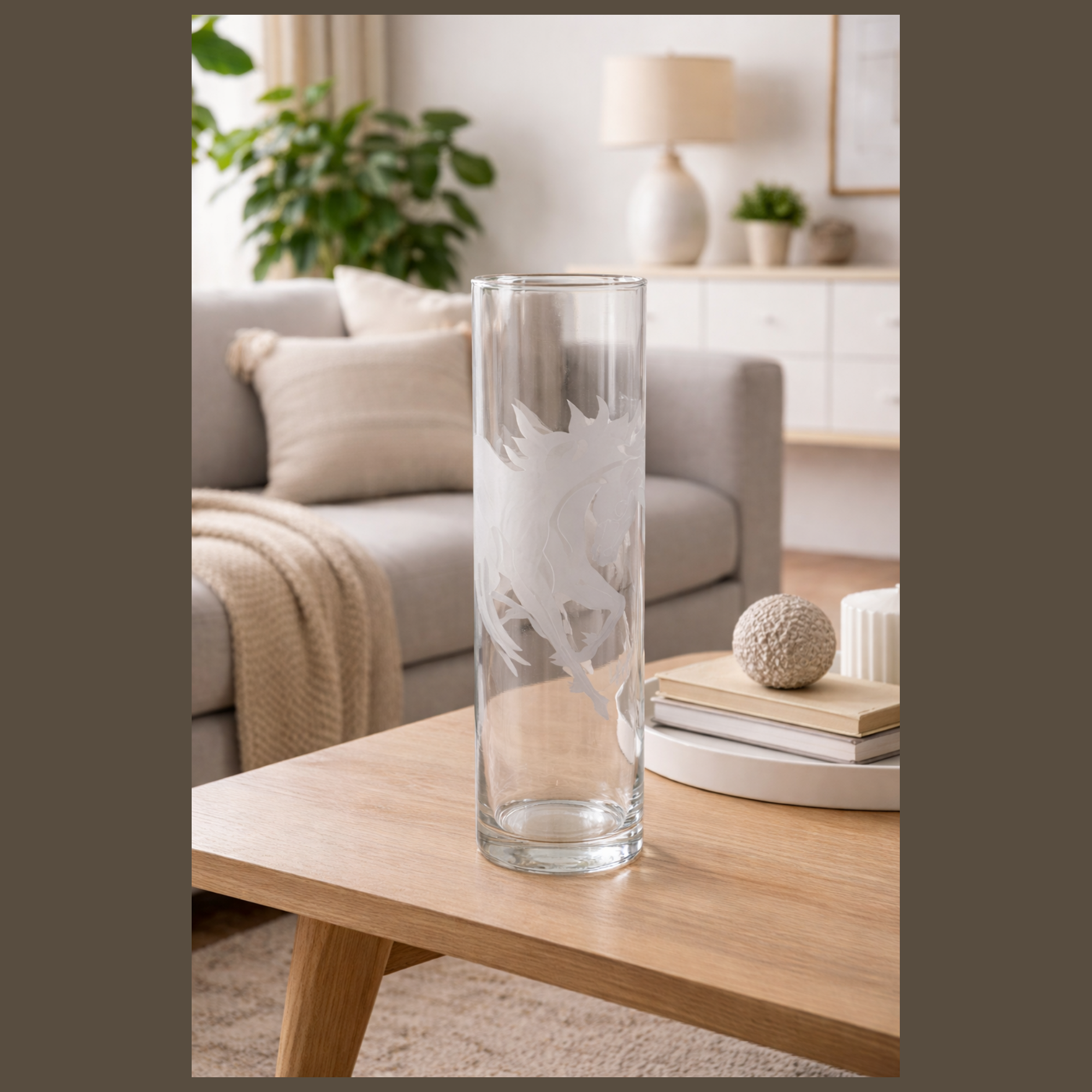 Etched Unicorn Art Glass Vase by Perry Coyle