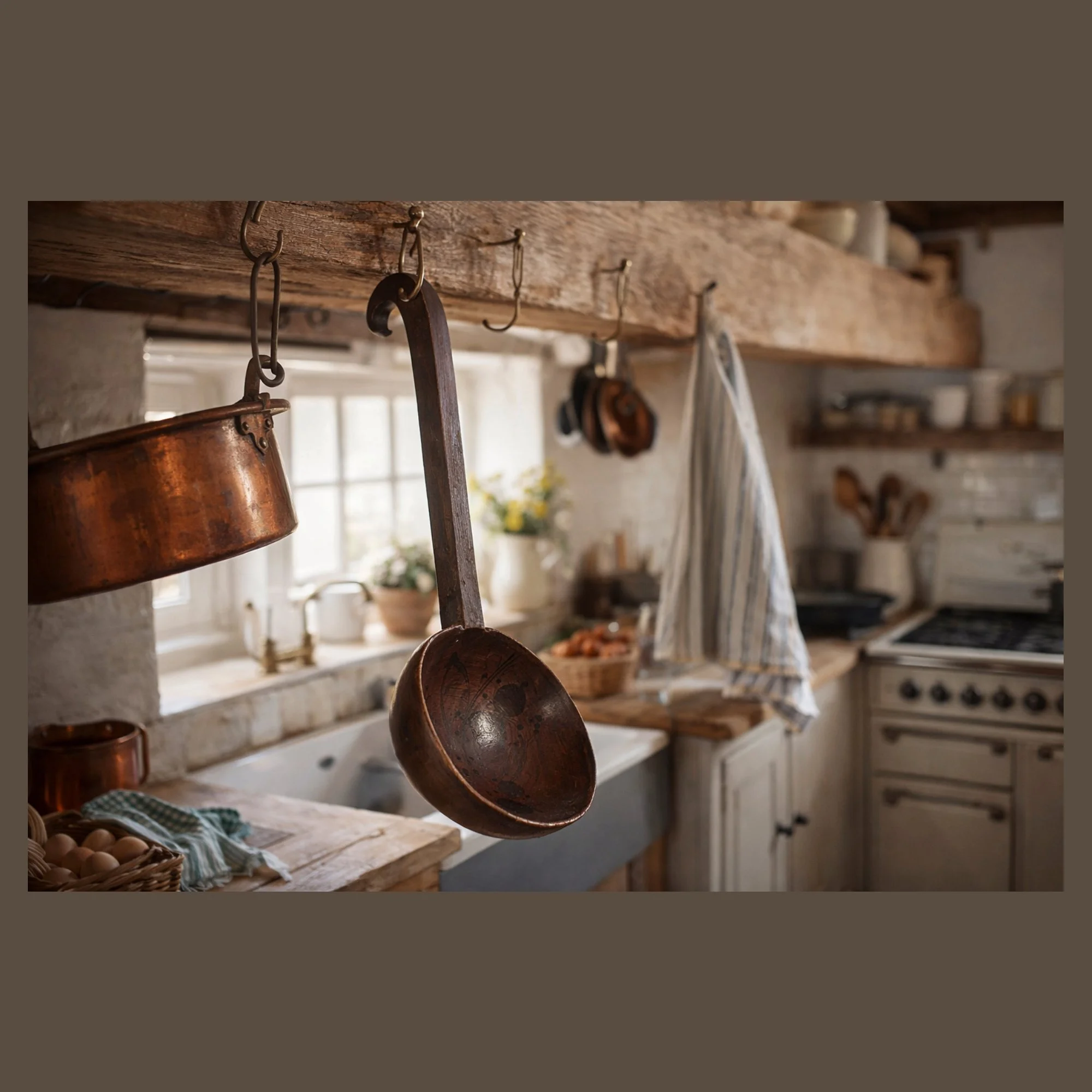 1800s Wooden Ladle Painted and Carved