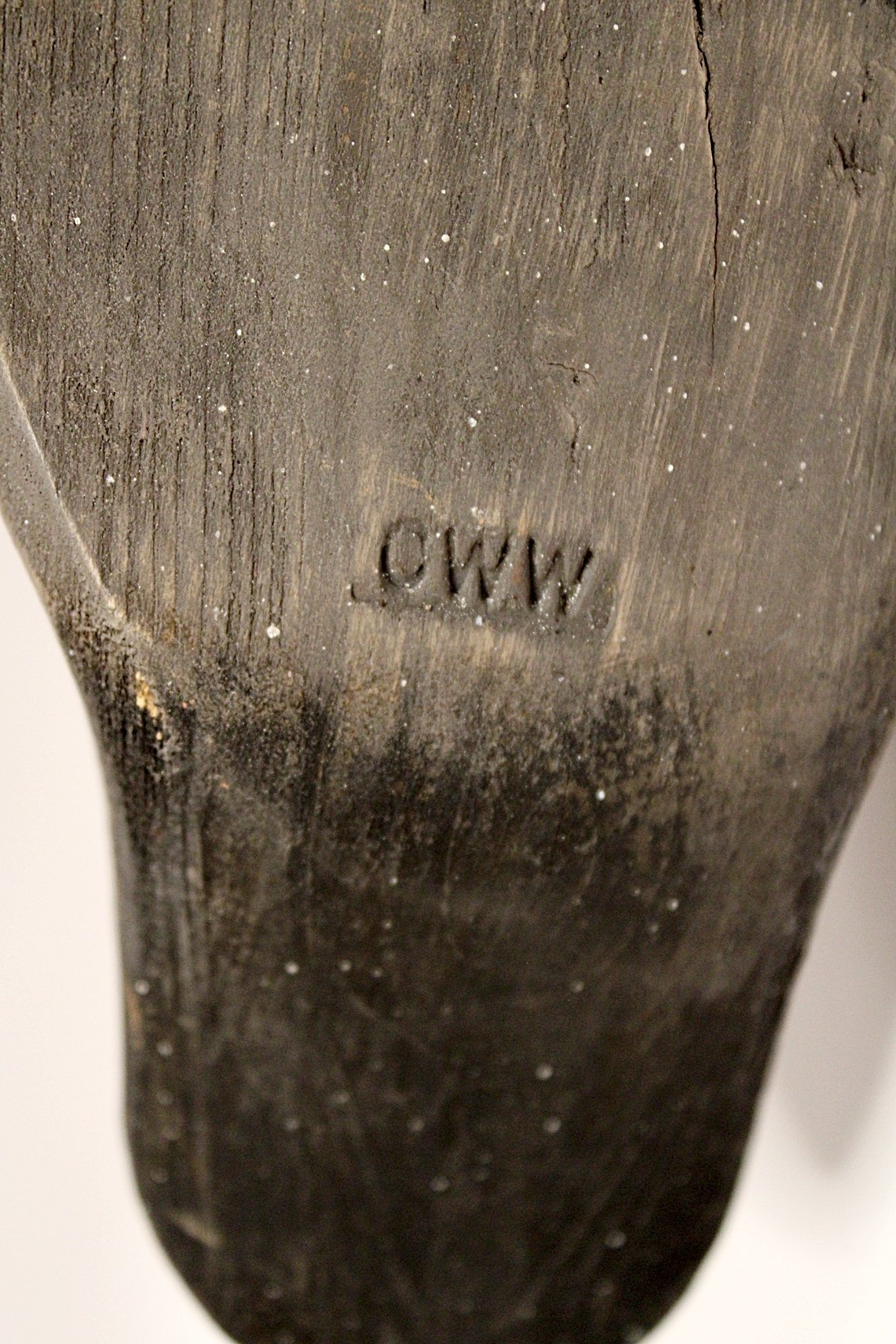 5757-CHARLES W. WATERFIELD Red Breasted Merganser Decoy-Facing-Up-Closeup-Under-Signed-1333 x 2000.JPG