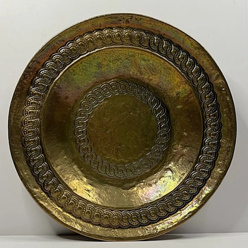 Vintage ITALIAN BRASS PLATE Hand Hammered Signed 11.5 Inch Diameter-full front view-main-929 x 929.jpg