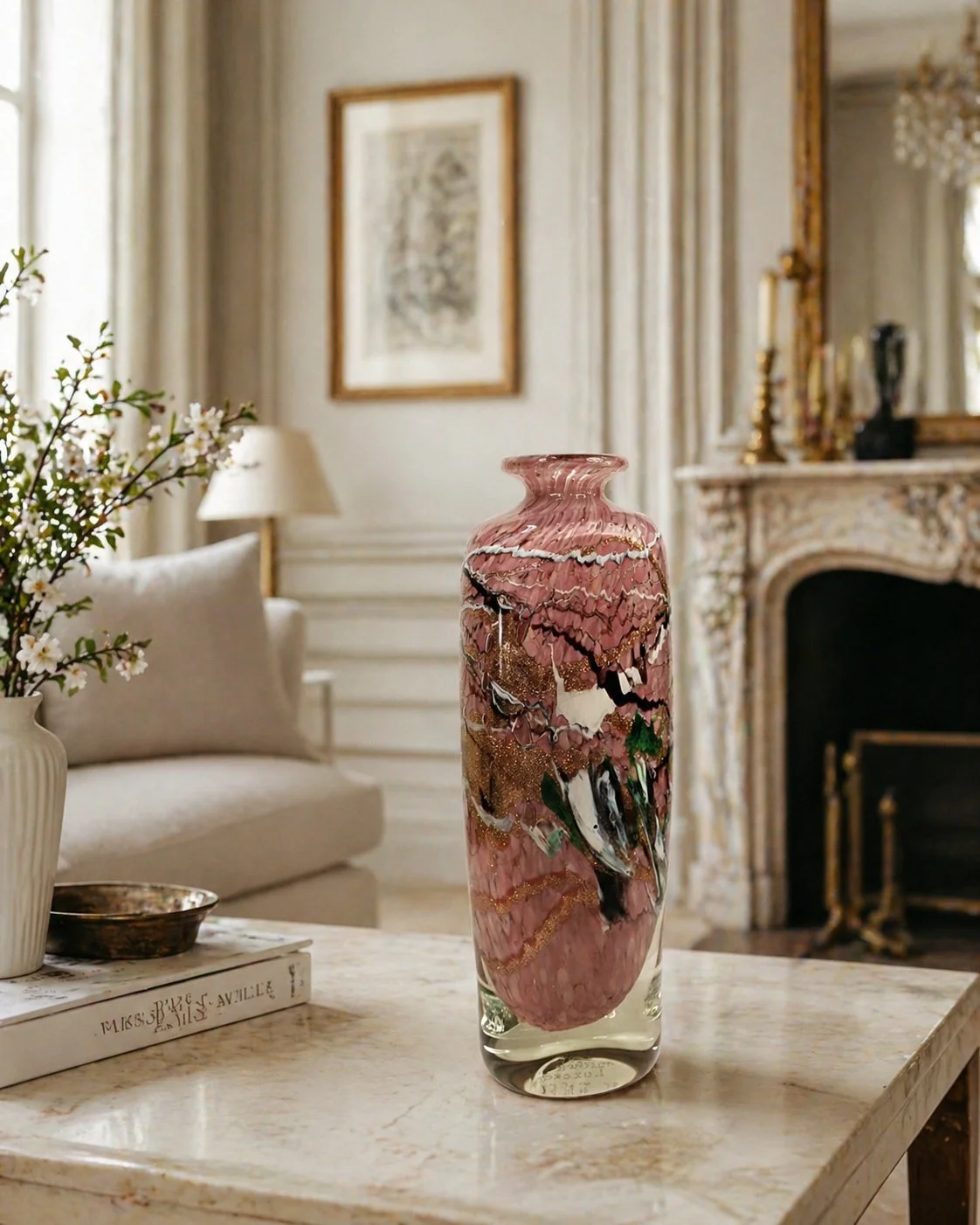MICHELE LUZORO French Art Glass Bottle Vase with Gold Inclusions Handblown Signed-Home-French-Livingroom-1122 x 1402.jpg