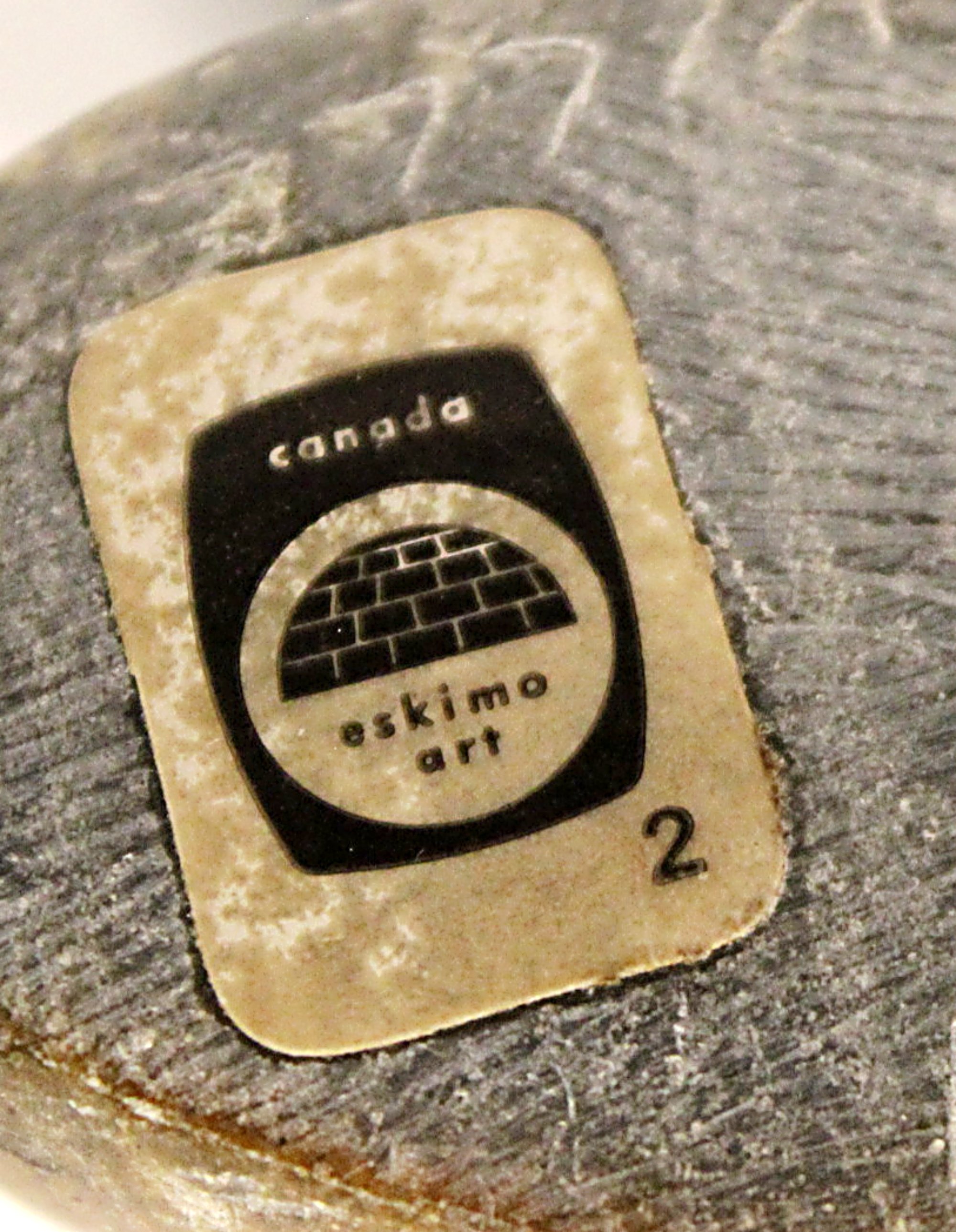 Inuit Soapstone Sculpture 1960's Signed with Canada Tag-Closeup-2000 x 2578.JPG