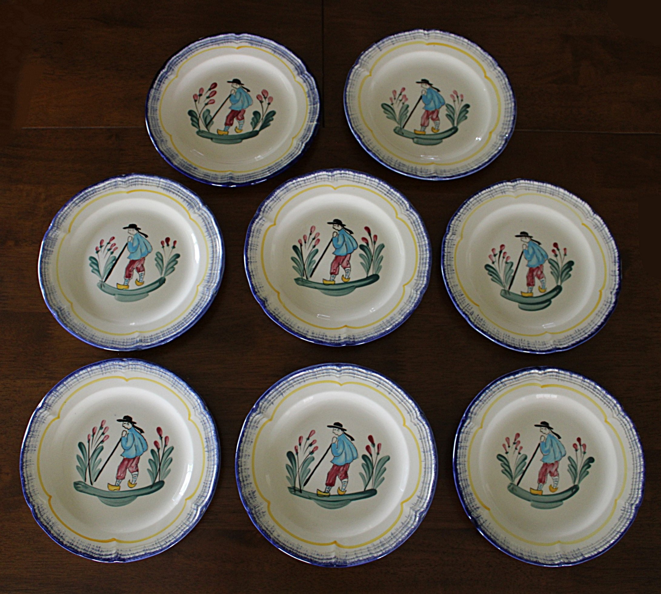 Vintage Set of 8 French Faience Plates-on Table-2182 x 1962.JPG
