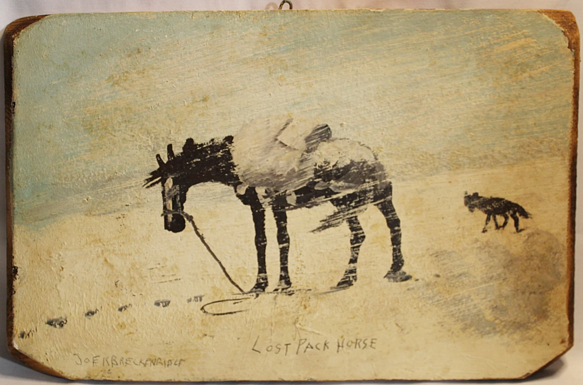 Original Joe R Breckenridge Painting on Wood Plank 1960s Lost Pack Horse-front view-2-2000 x 1320.JPG