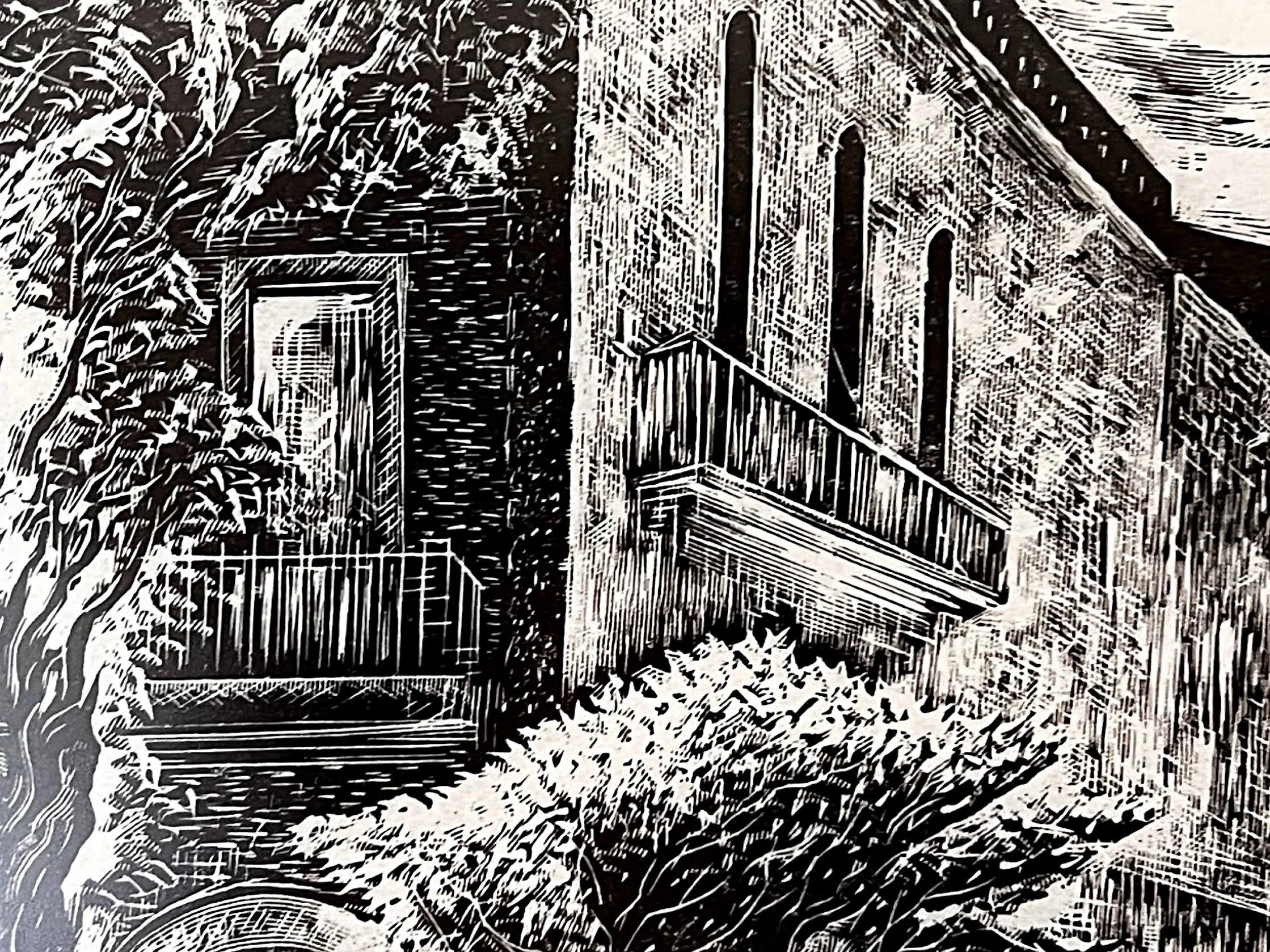 First Edition CHARLES SURENDORF Large Framed Linocut of Mexican Market - (Patzcuaro) - upper close up-2239 x 1679.jpg