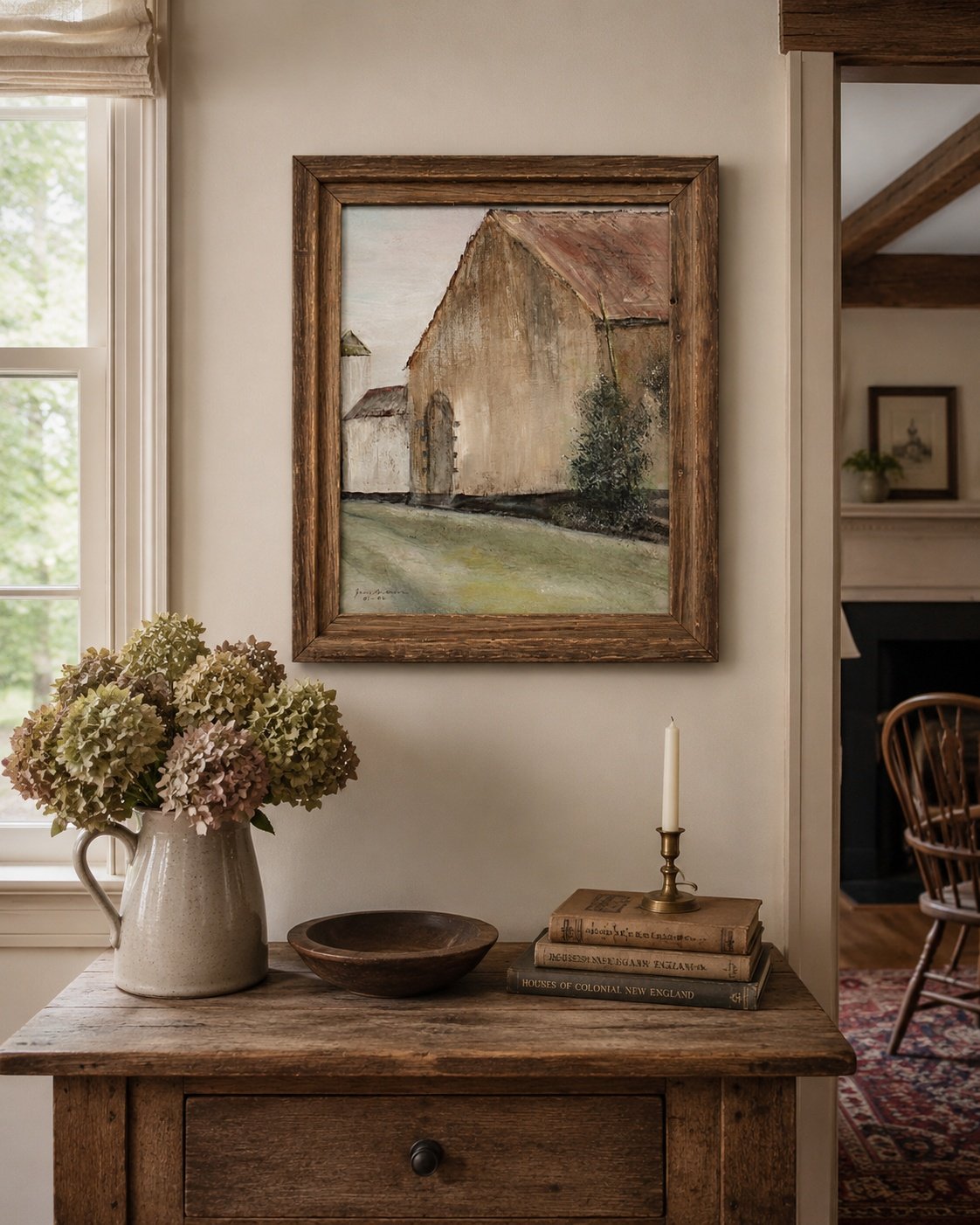 Original Painting of Mont Saint Jean Farm at Waterloo Framed Signed June Brown-Full-Front-over-small-table-1122 x 1402.jpg