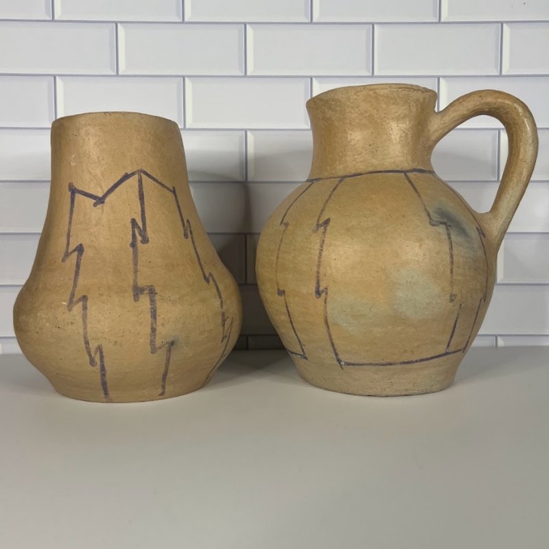 Vintage Southwest Pueblo Clay Pottery Jar and Pitcher side by side brick-800 x 800.jpg