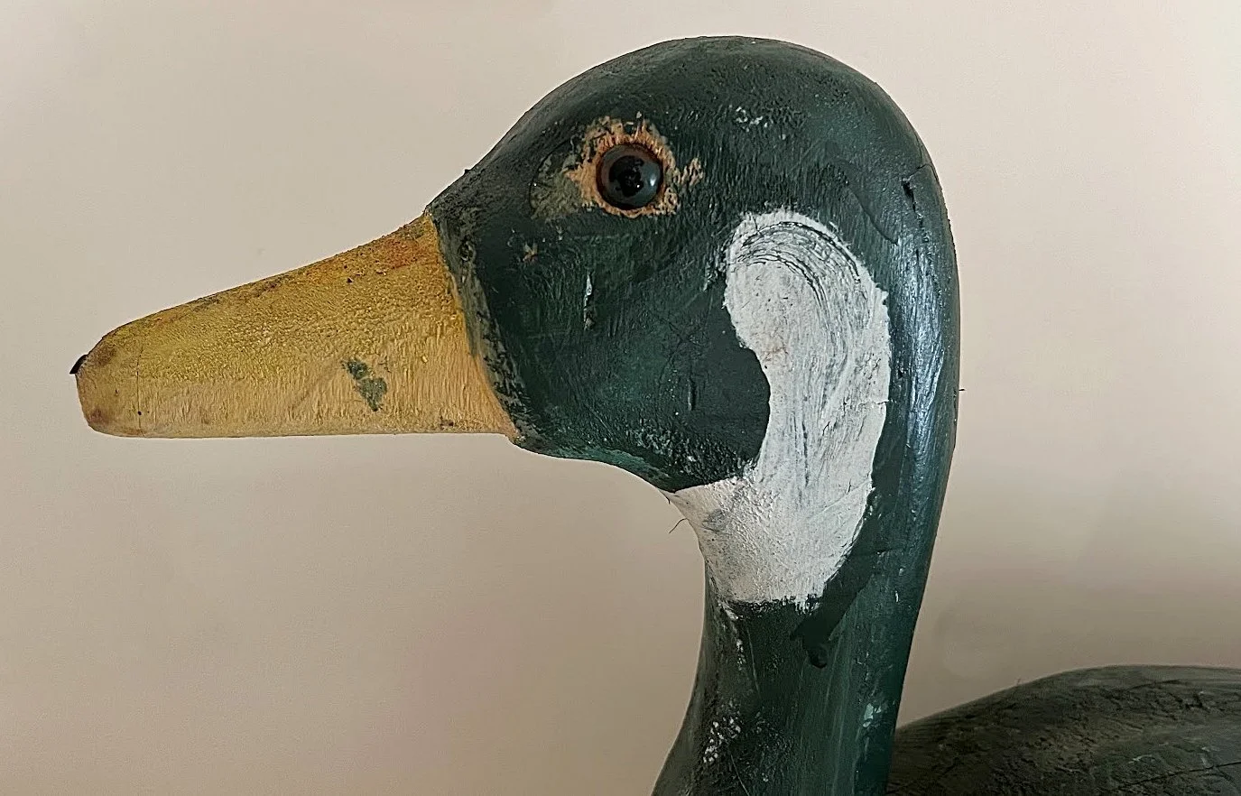 Vintage Large Wooden Goose Hand Carved and Painted-Head Left Closeup-1375 x 882.jpg