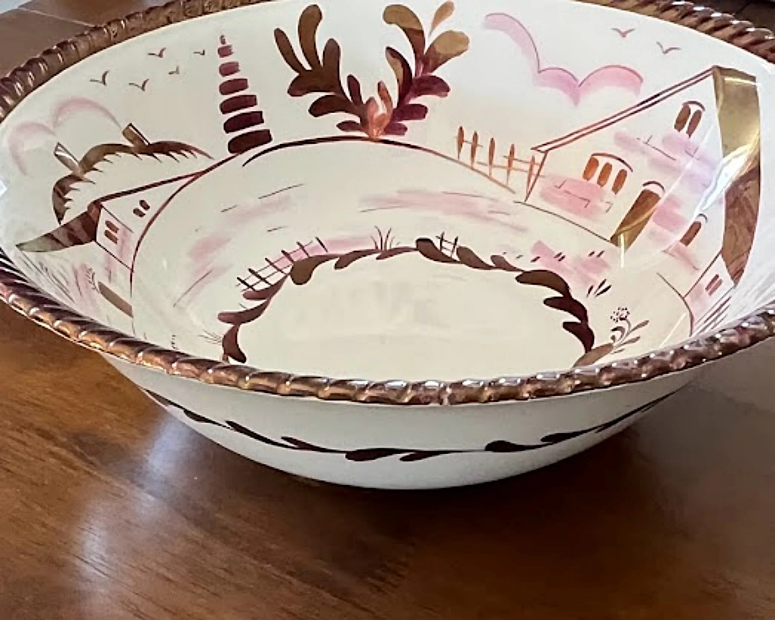 Copper Lustre Bowl with Hand Painted House Pattern Gray's Pottery England-table side-2523 x 2016.jpg