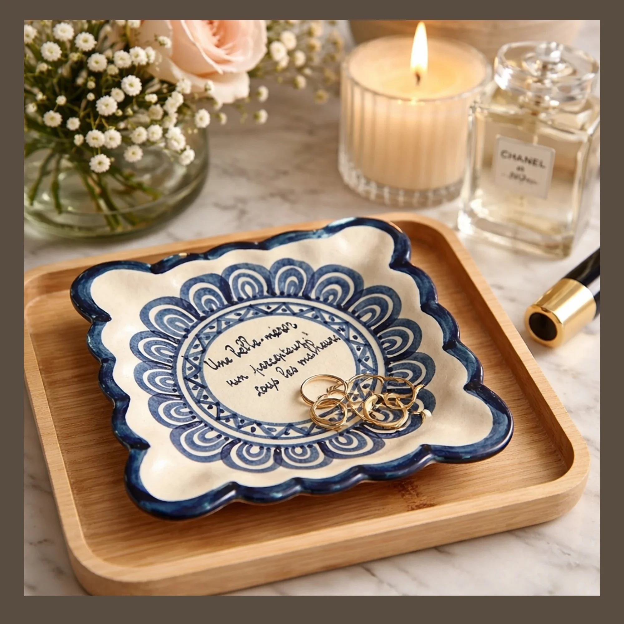 French Pin-Trinket-Ring Dish by Saint-Jean de Bretagne-full-front-flat on small wood tray with earings-pyh-2000 x 2000.jpg