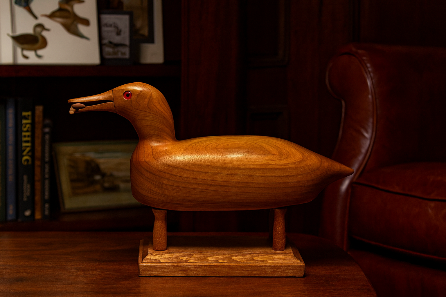 BILL COLEMAN Carved Wooden Loon Decoy with Fish-Copilot_20260215_114849.png