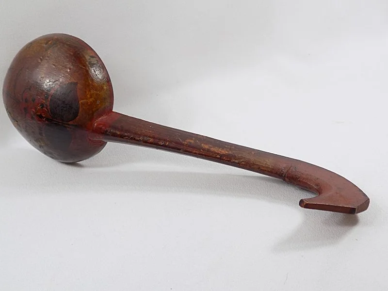 Antique Hand Carved Wooden Ladle - Bird Head Effigy Handle - Painted Designs full back view-ff-800 x 600.jpg