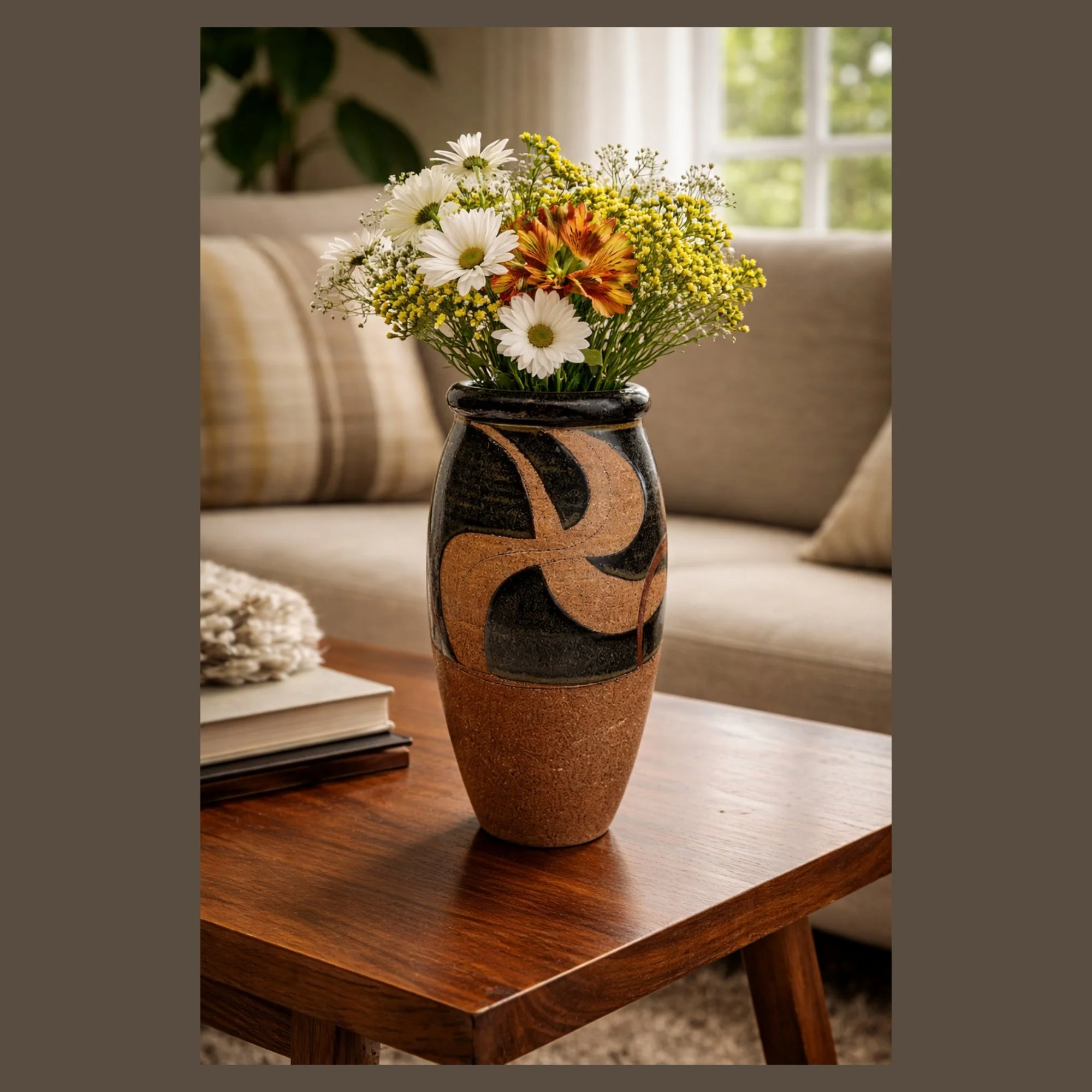 Studio-Art-Pottery-Vase-by-Rowell-Front-View-with flowers-livingroom-PYH-2000 x 2000.jpg