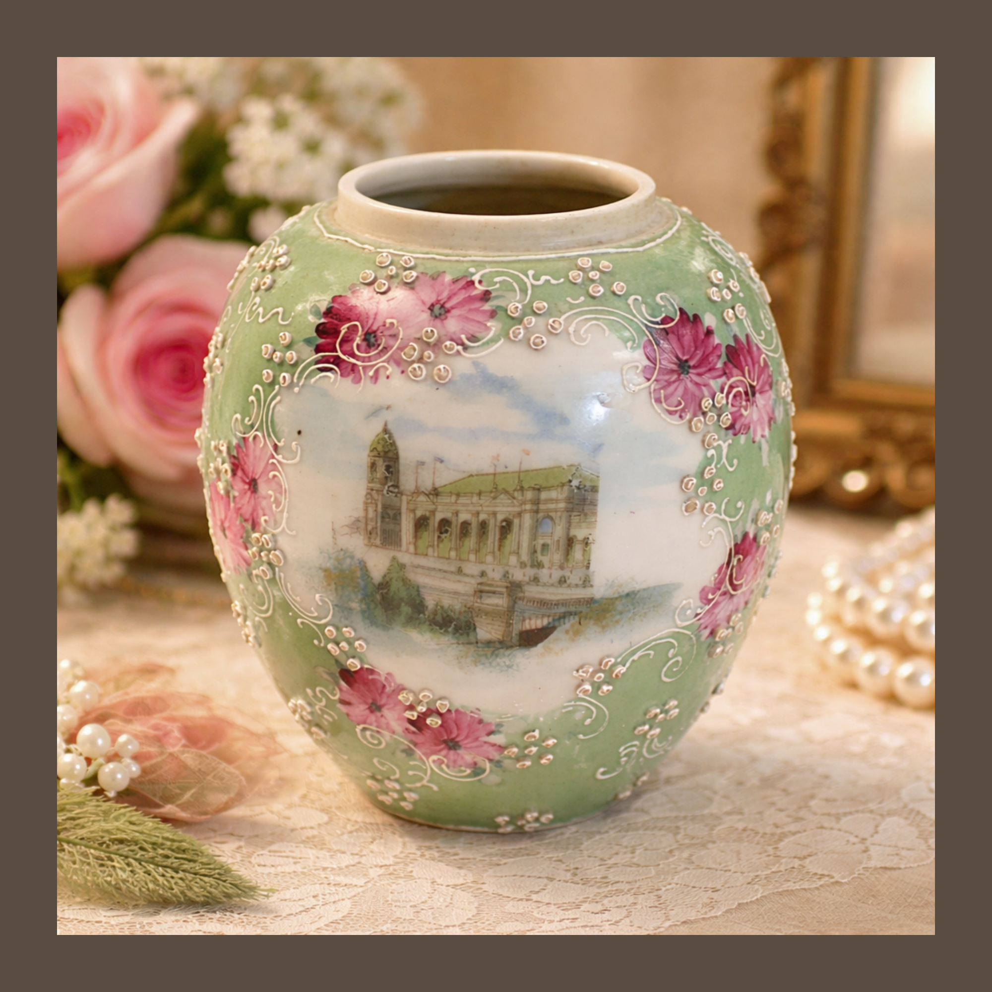 Italian Porcelain Souvenir Antique Vase of Palazzo Ducale