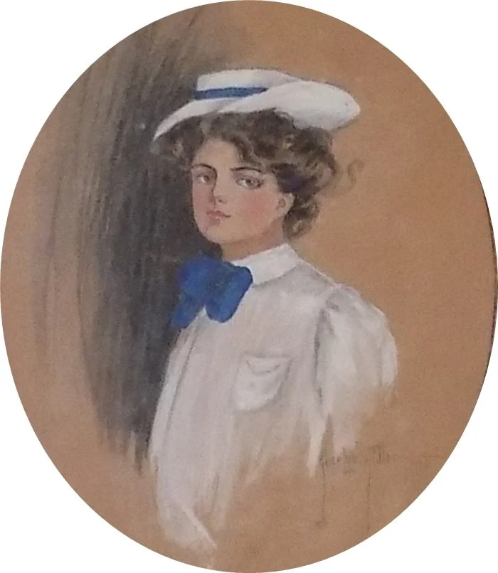 Antique Alice Luella Fidler Original Watercolor Crisscross Frame With Porcelain Beads Signed and Dated 1906 Main.JPG